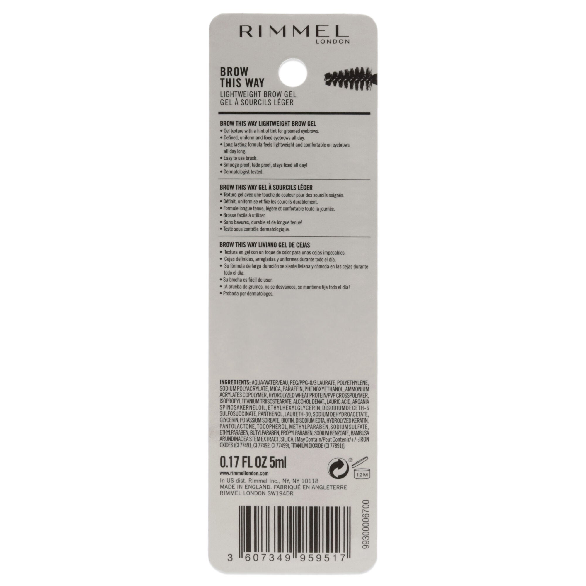 Brow This Way Lightweight Gel - 002 Medium Brown by Rimmel London for Women - 0.17 oz Eyebrow Gel, See Description, alternate image number 2