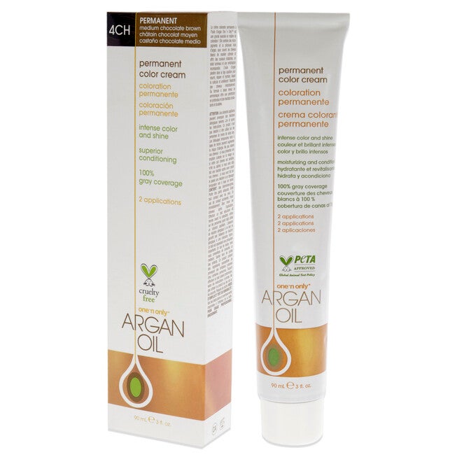 Argan Oil Permanent Color Cream - 4CH Medium Chocolate Brown by One n Only for Unisex - 3 oz Hair Color, , alternate image number null
