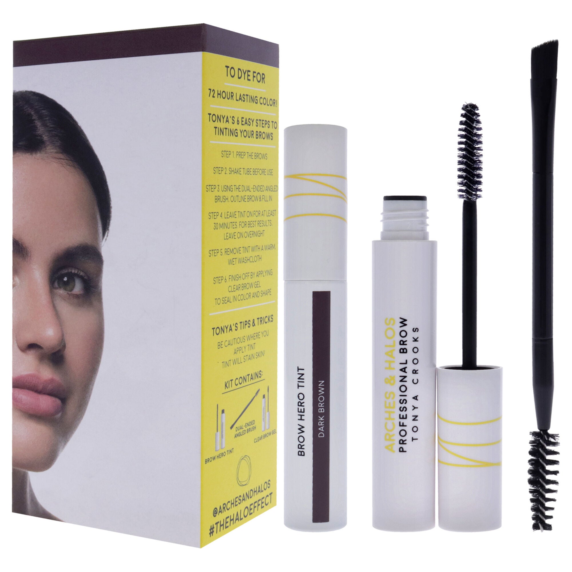 Brow Hero Tint Kit - Dark Brown by Arches and Halos for Women - 3 Pc 0.169oz Clear Brow Gel, 0.270oz Brow Hero Tint, Dual-Ended Angled Brush, , alternate image number 7