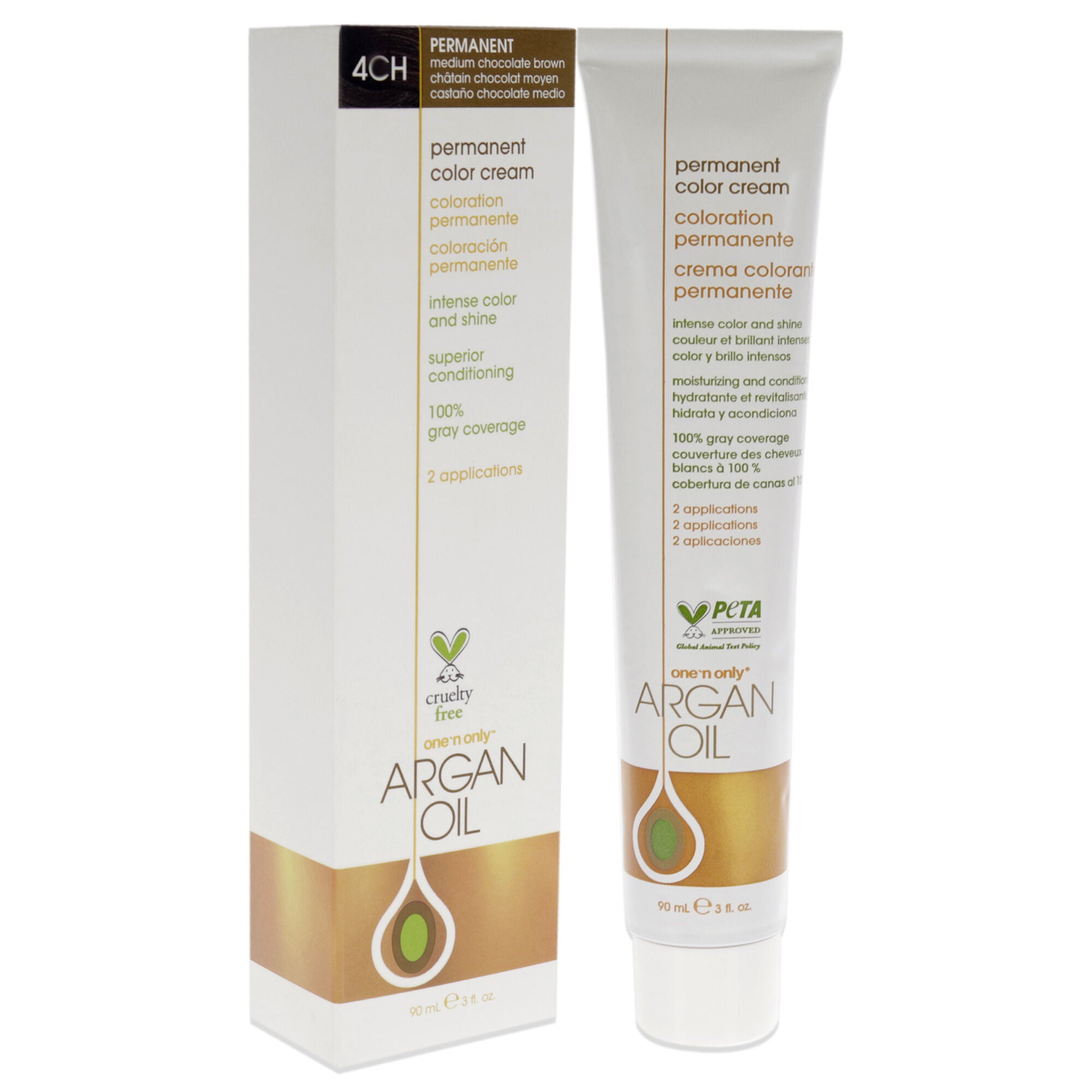 Argan Oil Permanent Color Cream - 4CH Medium Chocolate Brown by One n Only for Unisex - 3 oz Hair Color, See Description, alternate image number 1