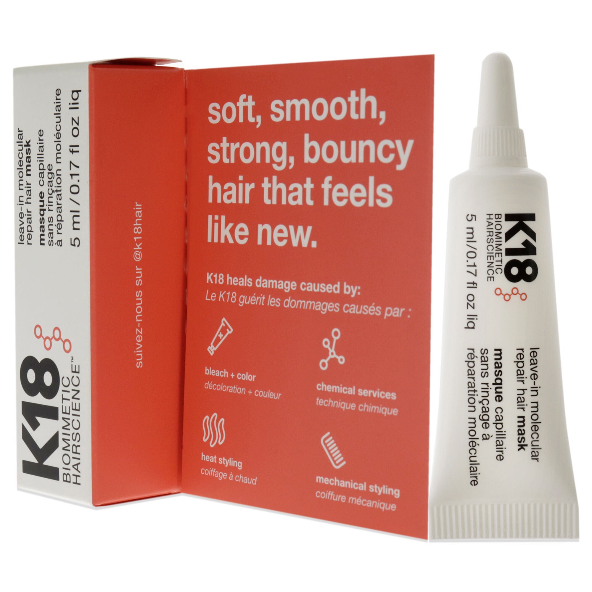 Leave-In Molecular Repair Hair Mask by K18 Hair for Unisex - 0.17 oz Masque, , alternate image number 7