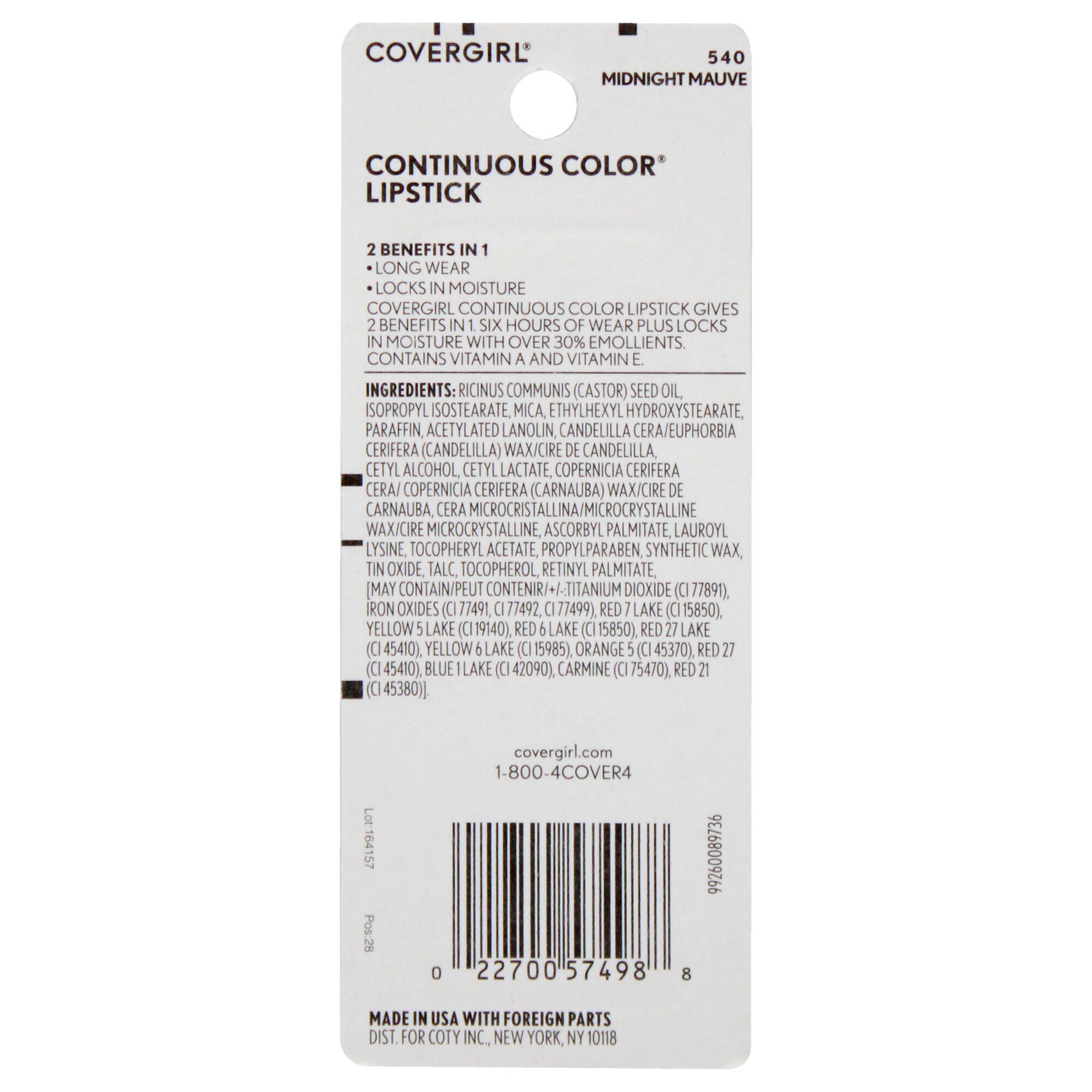 Continuous Color Lipstick - 540 Midnight Mauve by CoverGirl for Women - 0.13 oz Lipstick, See Description, alternate image number 2