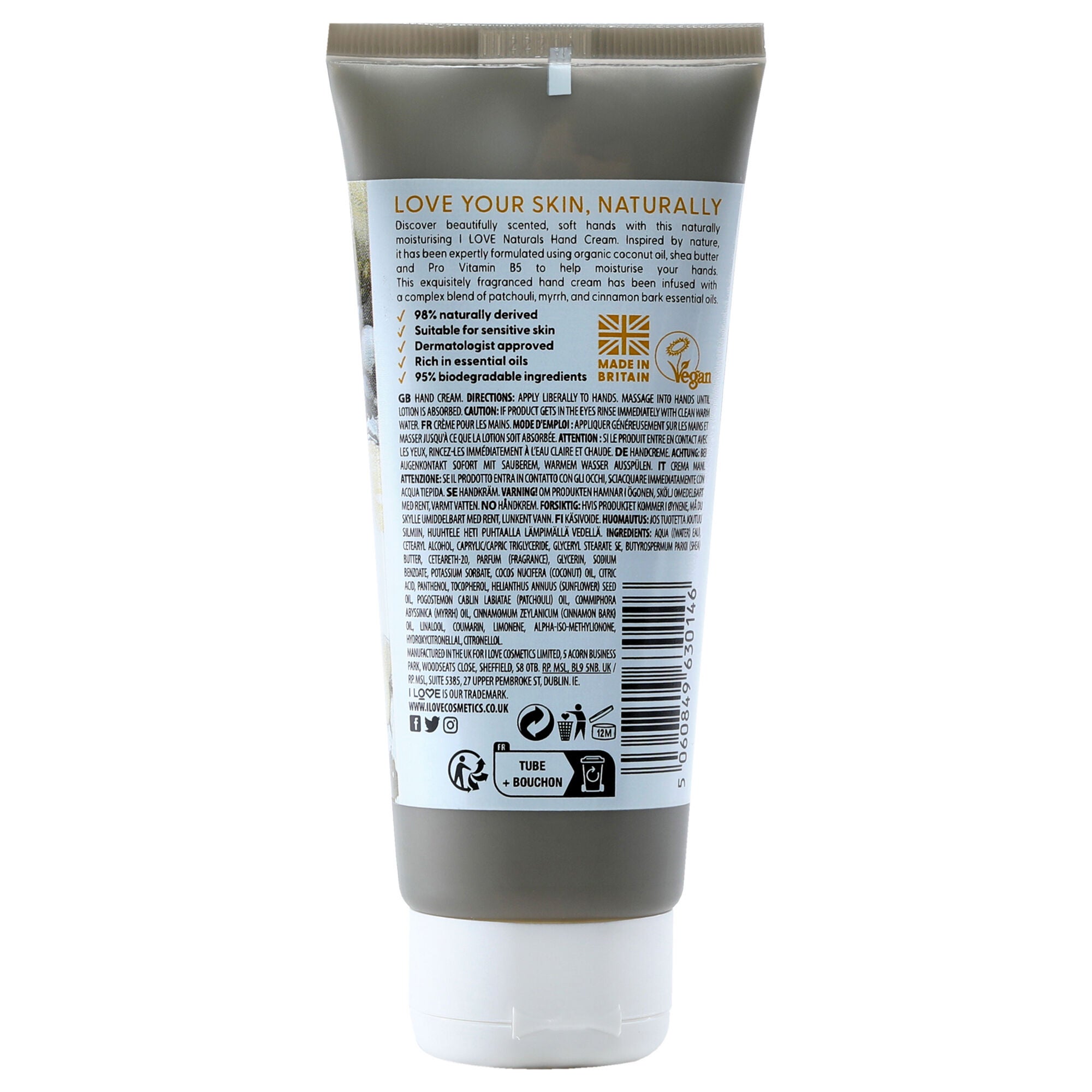 Naturals Hand Cream - Tonka Bean and Myrrh by I Love Cosmetics for Women - 3.4 oz Cream, See Description, alternate image number 1