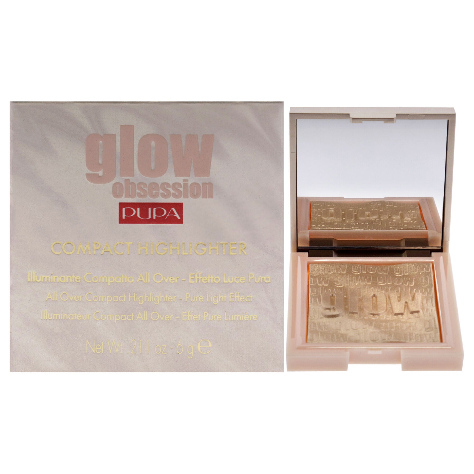 Glow Obession Compact Highlighter - 100 Light Gold by Pupa Milano for Women - 0.211 oz Highlighter, See Description, hi-res image number 0