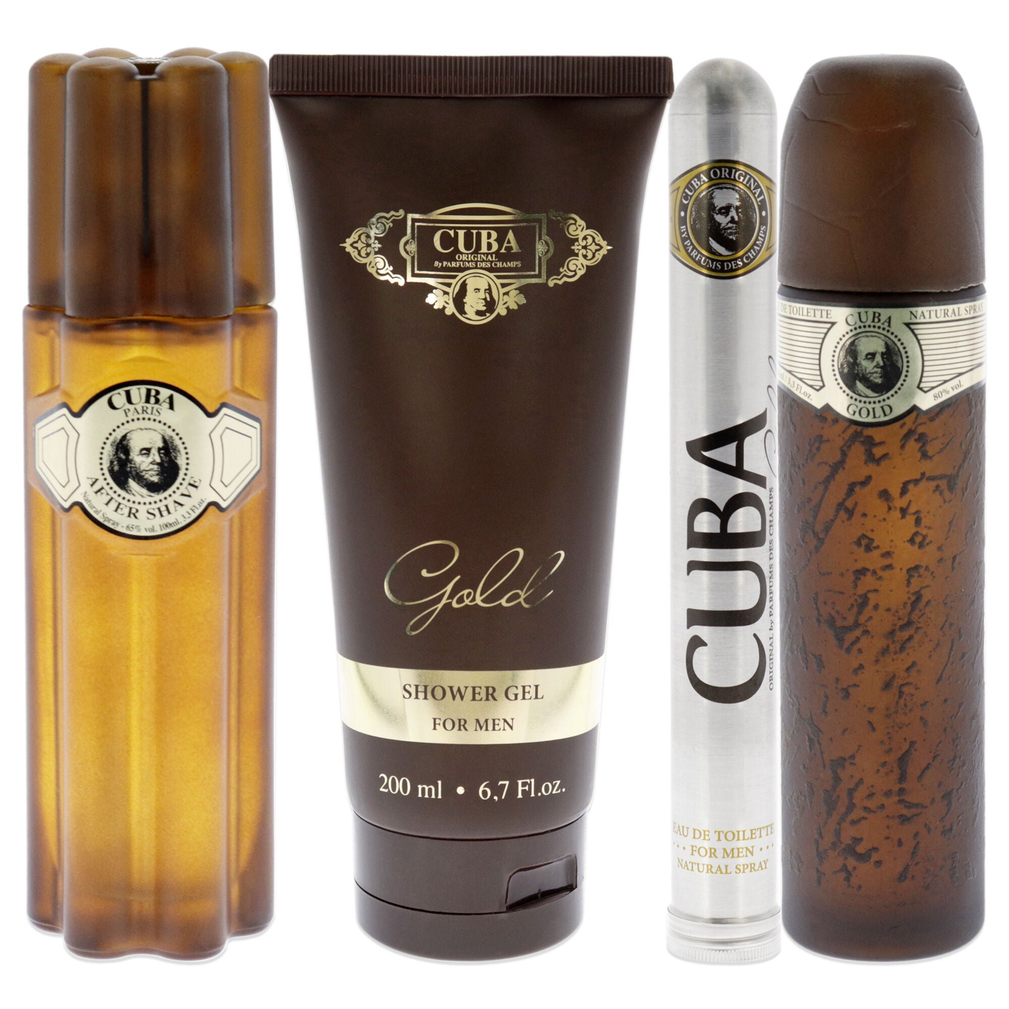 Cuba Gold by Cuba for Men - 4 Pc Gift Set 3.3oz EDT Spray, 1.17oz EDT Spray, 3.3oz After Shave, 6.7oz Shower Gel, See Description, alternate image number 1