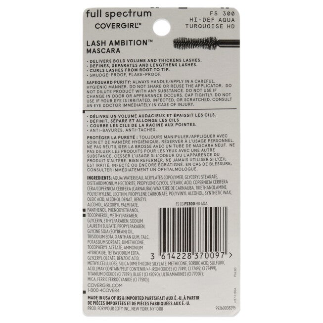 Full Spectrum Lash Ambition Mascara - 300 Hi-Def Aqua by CoverGirl for Women - 0.3 oz Mascara, See Description, alternate image number 1