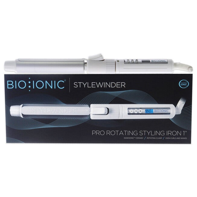 StyleWinder Pro Rotating Styling Iron - White by Bio Ionic for Women - 1 Inch Flat Iron, See Description, hi-res image number 0
