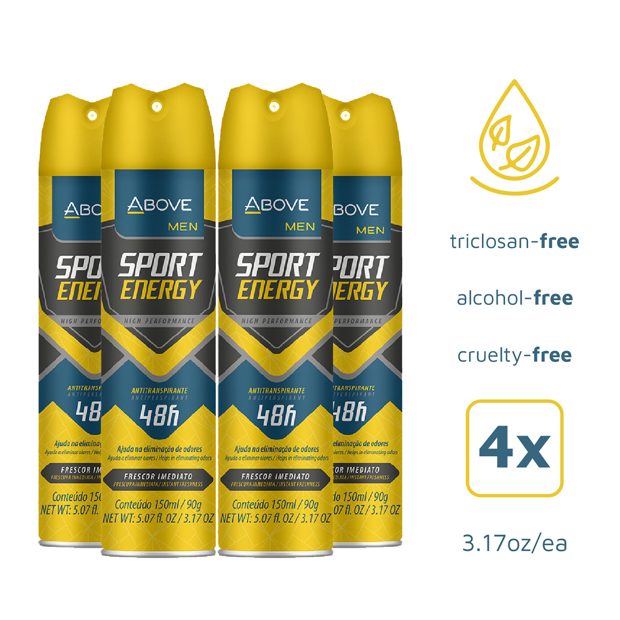 48 Hours Sport Energy Antiperspirant Deodorant by Above for Men - 3.17 oz Deodorant Spray - Pack of 4, , alternate image number 6