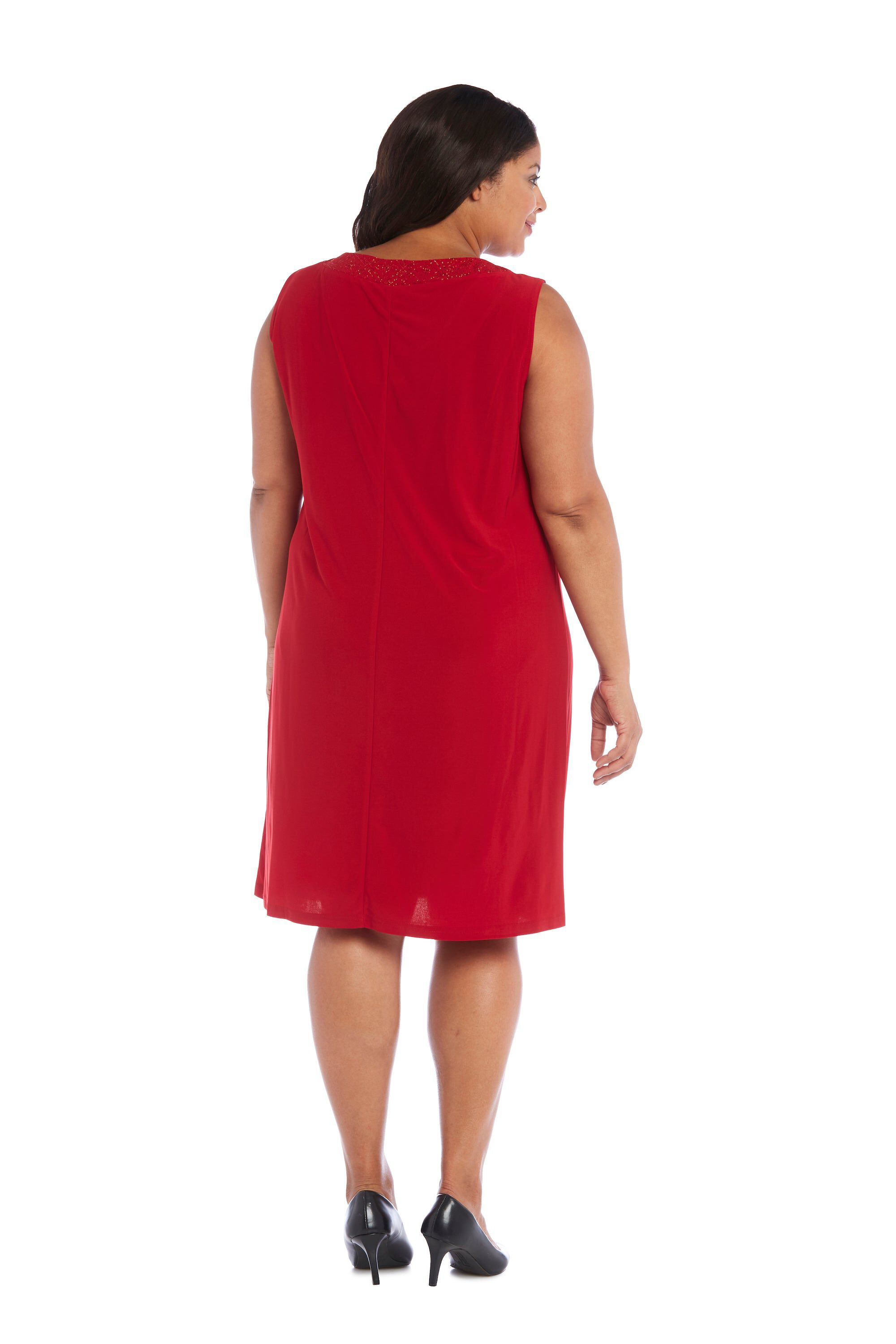 Relaxed-Fit Shift Dress with Sparkling Neckline and Soft Jacket with Sheer Inserts, , alternate image number 3