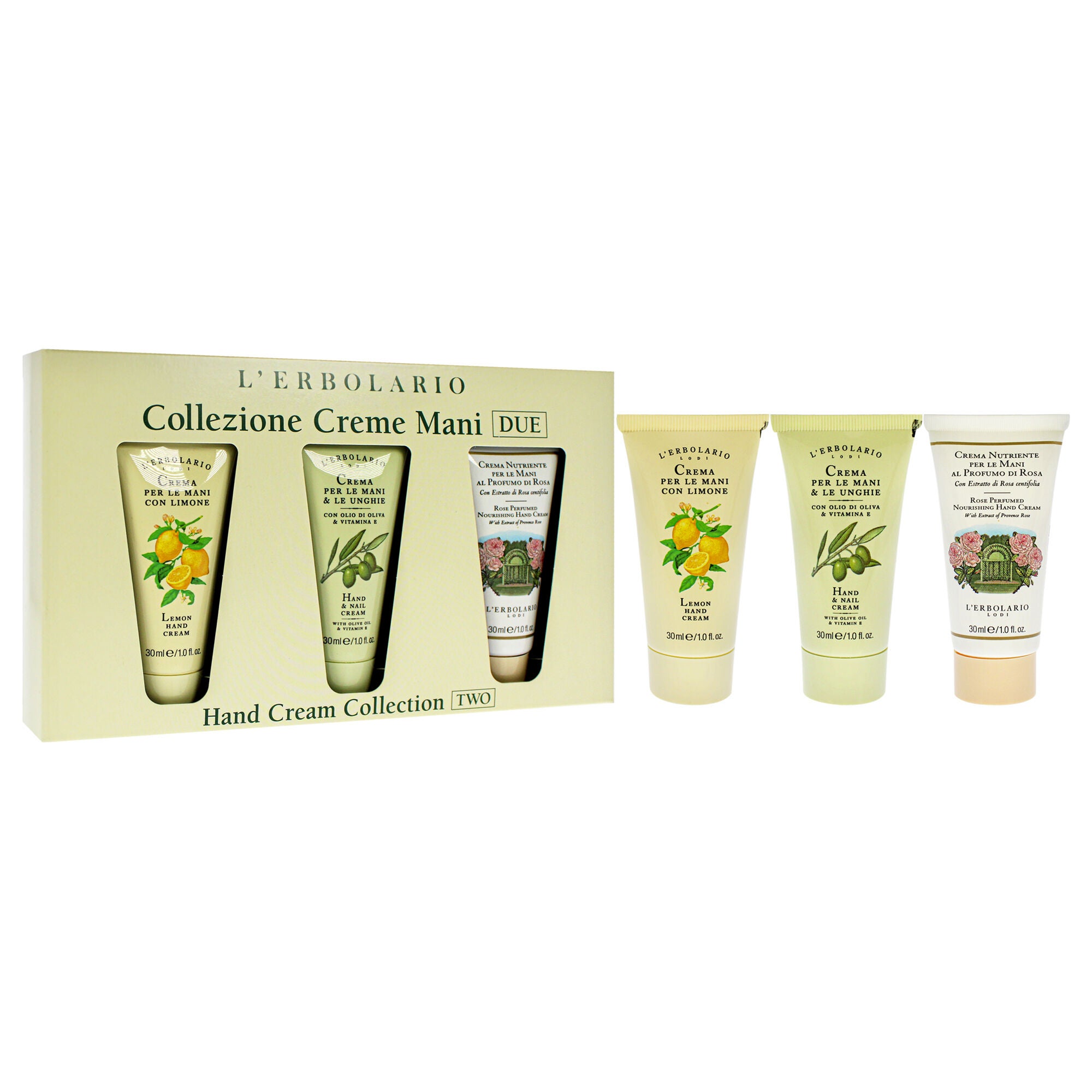 Hand Cream Collection Two by LErbolario for Unisex - 3 Pc 1oz Hand and Nail Cream, 1oz Perfumed Nourishing Hand Cream - Rose, 1oz Hand Cream - Lemon, See Description, alternate image number 1