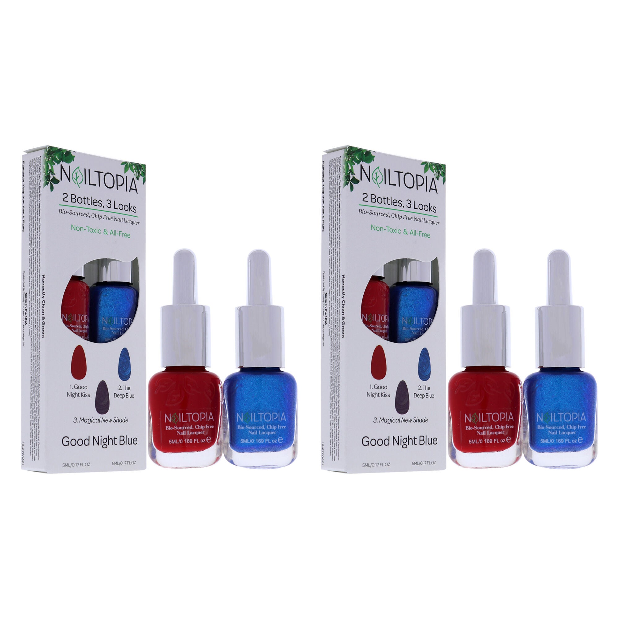 Bio-Sourced Chip Free Nail Lacquer Kit - Good Night Blue by Nailtopia for Women - 2 Pc Kit 0.17oz Good Night Kiss, 0.17oz The Deep Blue - Pack of 2, See Description, alternate image number 1