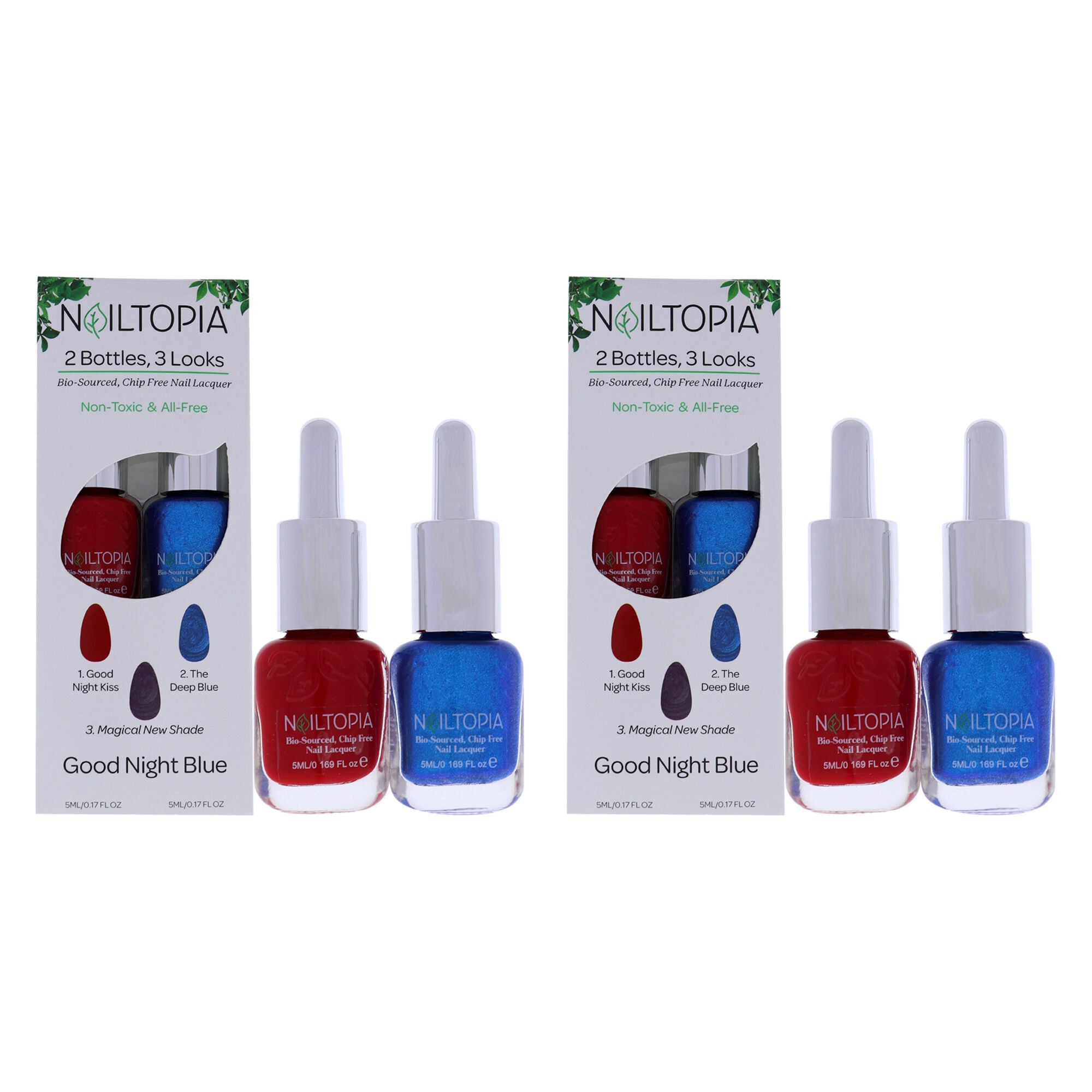Bio-Sourced Chip Free Nail Lacquer Kit - Good Night Blue by Nailtopia for Women - 2 Pc Kit 0.17oz Good Night Kiss, 0.17oz The Deep Blue - Pack of 2, See Description, hi-res image number 0
