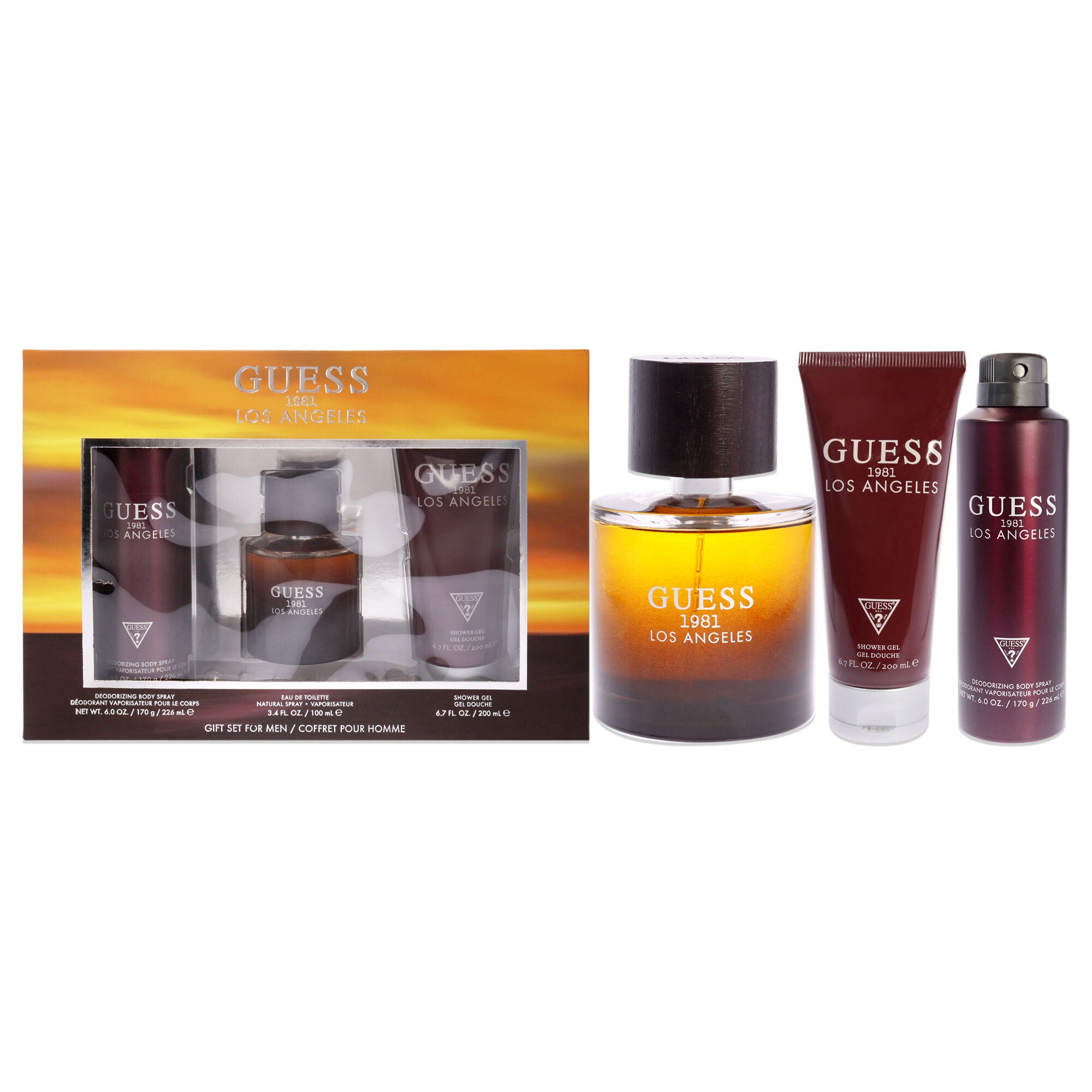 Guess 1981 Los Angeles by Guess for Men - 3 Pc Gift Set 3.4oz EDT Spray, 6.0oz Body Spray, 6.7oz Shower Gel, See Description, hi-res image number 0