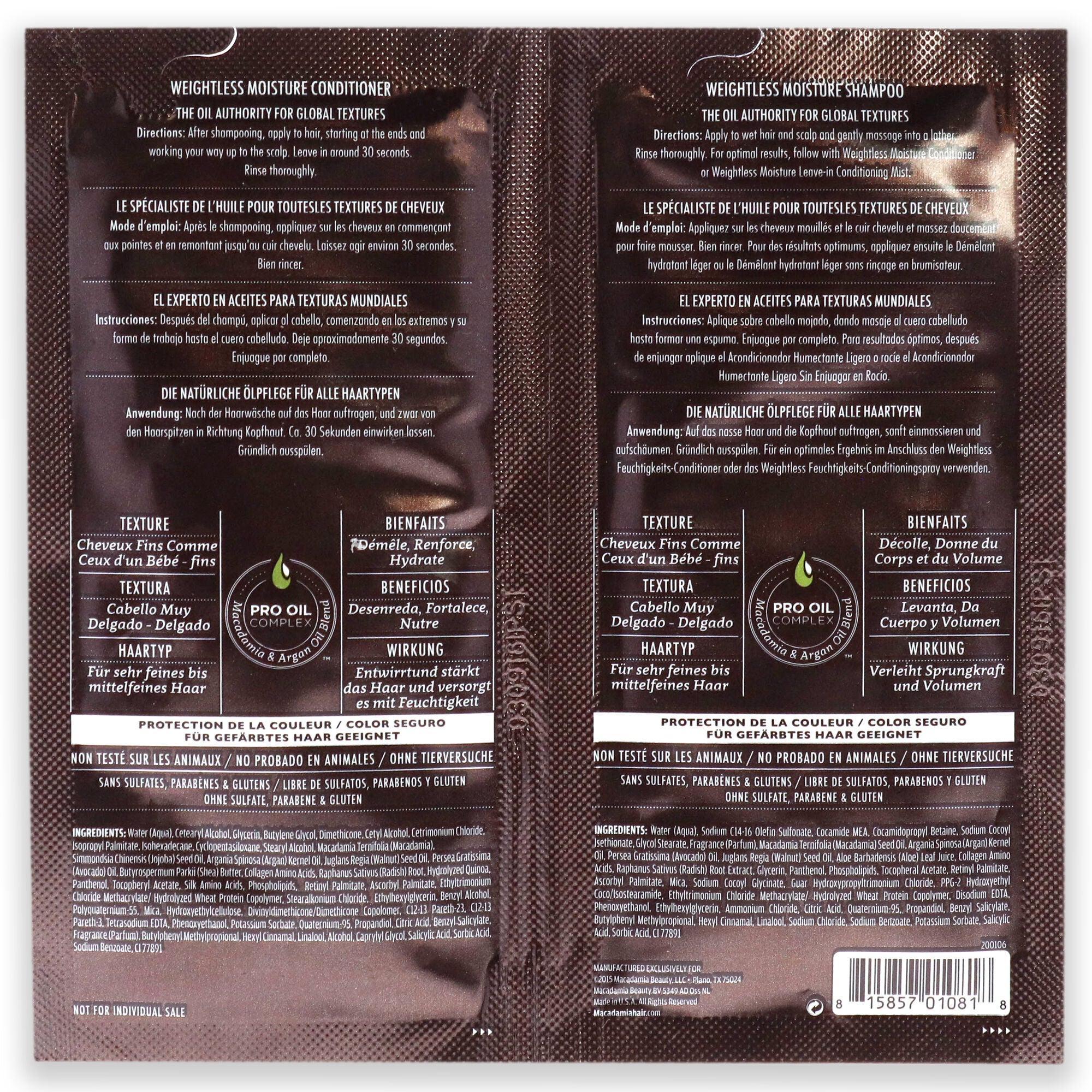 Professional Weightless Moisture Set by Macadamia Oil for Unisex - 2 x 0.34 oz Shampoo and Conditioner, See Description, alternate image number 2