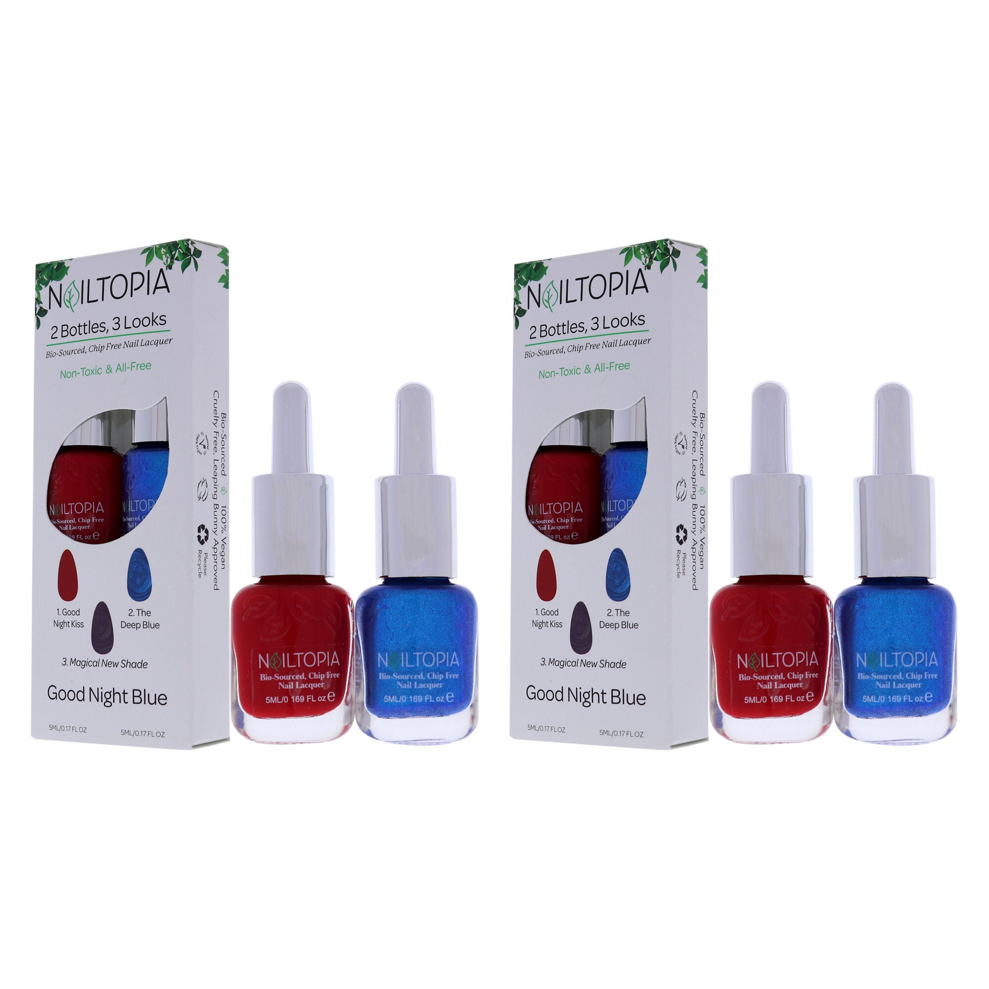Bio-Sourced Chip Free Nail Lacquer Kit - Good Night Blue by Nailtopia for Women - 2 Pc Kit 0.17oz Good Night Kiss, 0.17oz The Deep Blue - Pack of 2, See Description, alternate image number 3