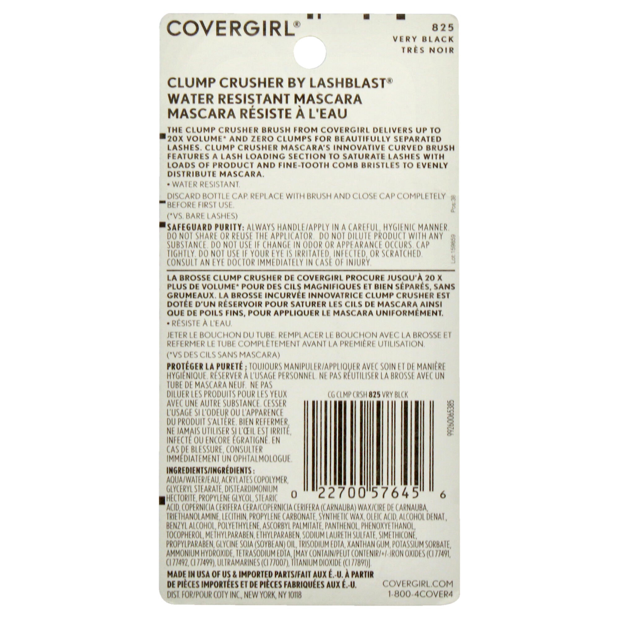 Clump Crusher Water Resistant Mascara - 825 Very Black by CoverGirl for Women - 0.44 oz Mascara, See Description, alternate image number 1