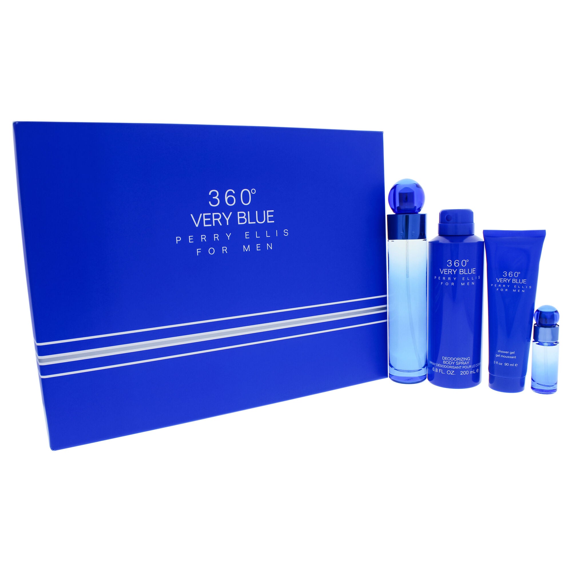 360 Very Blue by Perry Ellis for Men - 4 Pc Gift Set 3.4oz EDT Spray, 7.5ml EDT Spray, 6.8oz Body Spray, 3oz Shower Gel, See Description, alternate image number 2