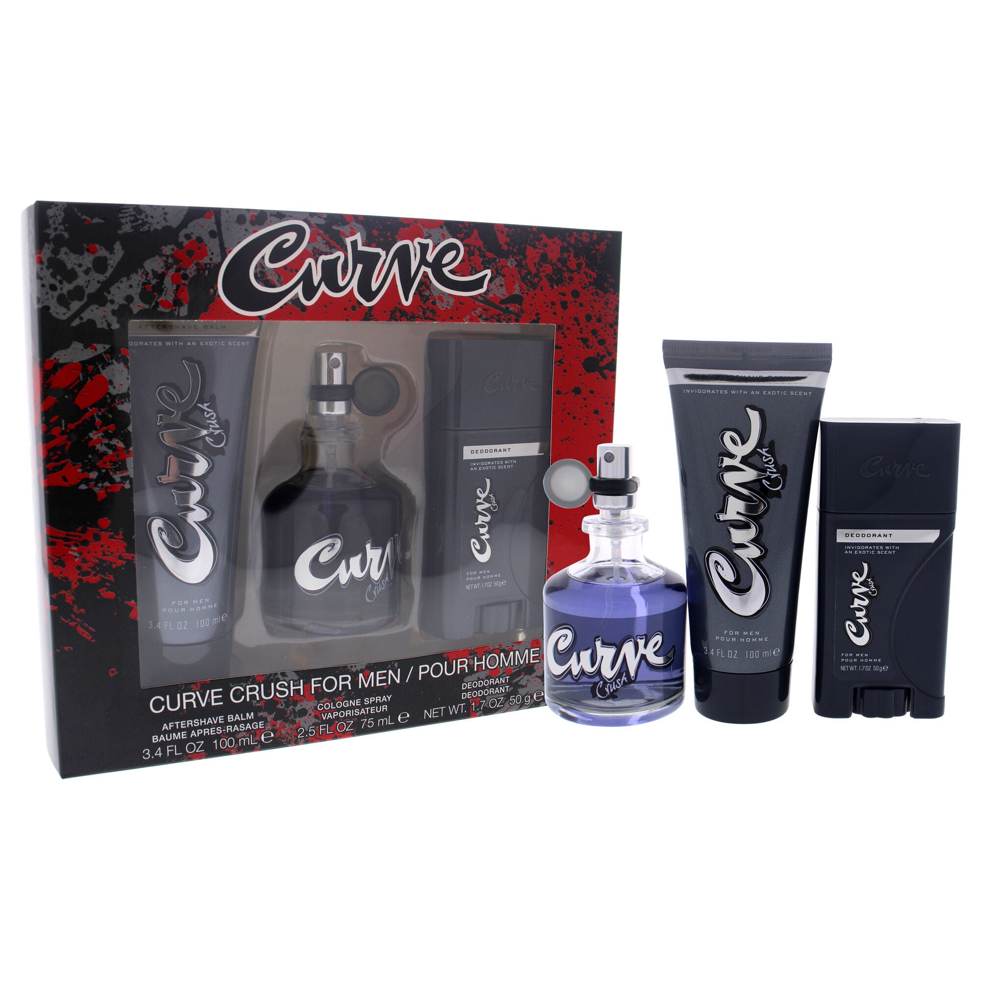 Curve Crush by Liz Claiborne for Men - 3 Pc Gift Set 2.5oz EDC Spray, 3.4oz After Shave Balm, 1.7oz Deodorant Stick, See Description, hi-res image number 0