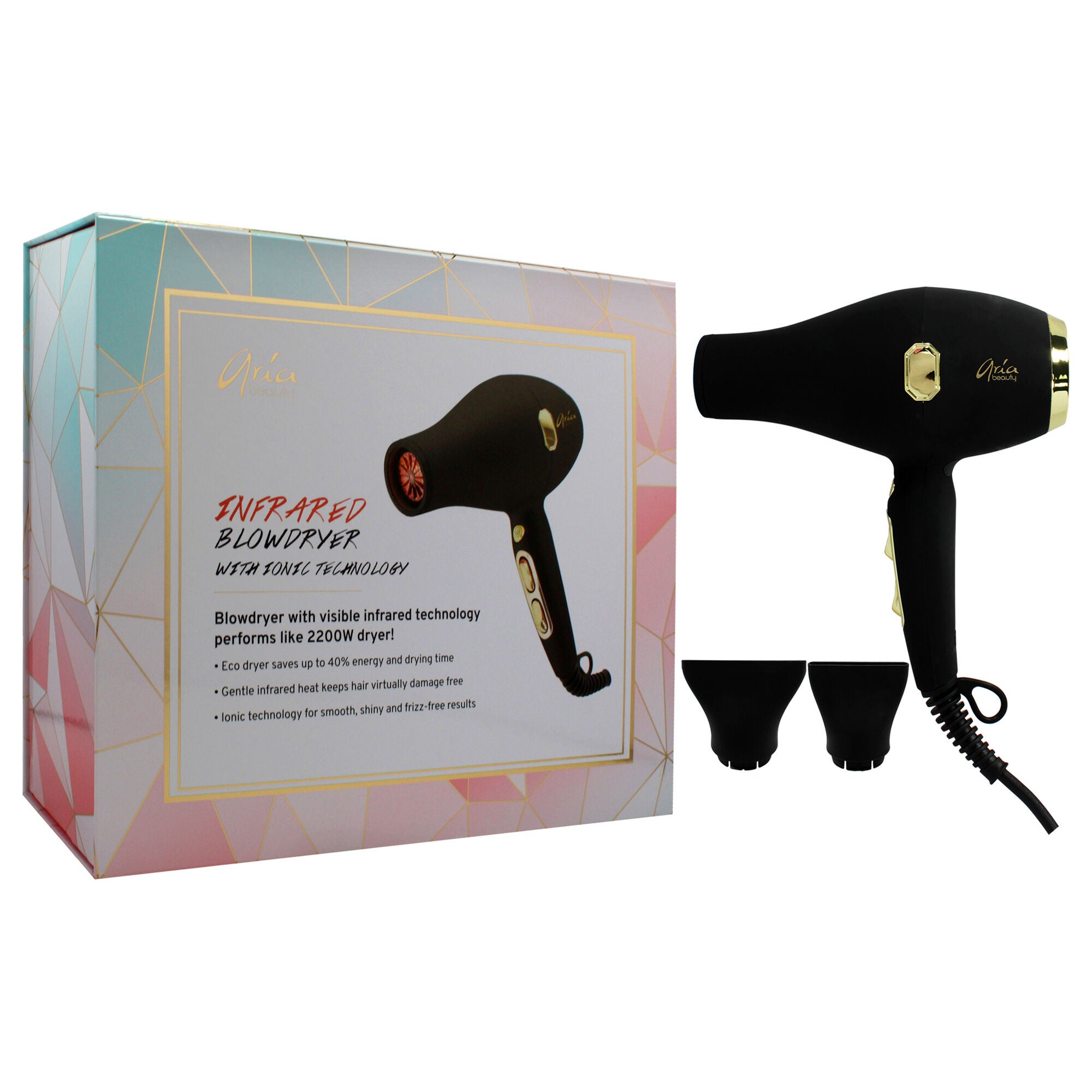 Infrared Blowdryer With Ionic Technology - Black by Aria Beauty for Women - 1 Pc Hair Dryer, See Description, alternate image number 2