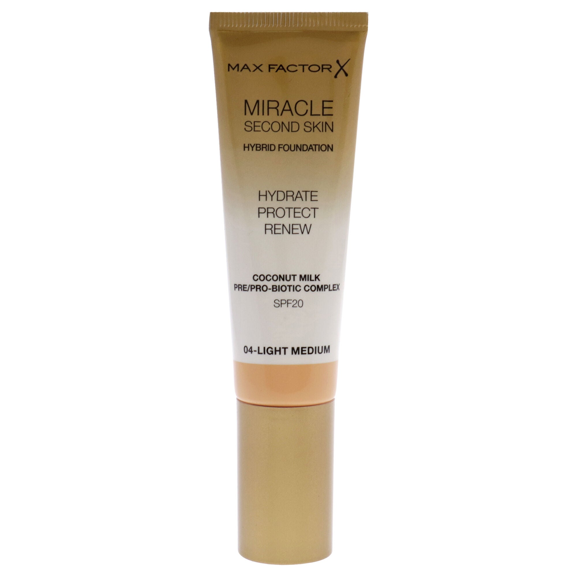 Miracle Second Skin Foundation SPF 20 - 04 Light Medium by Max Factor for Women - 1 oz Foundation, See Description, hi-res image number 0