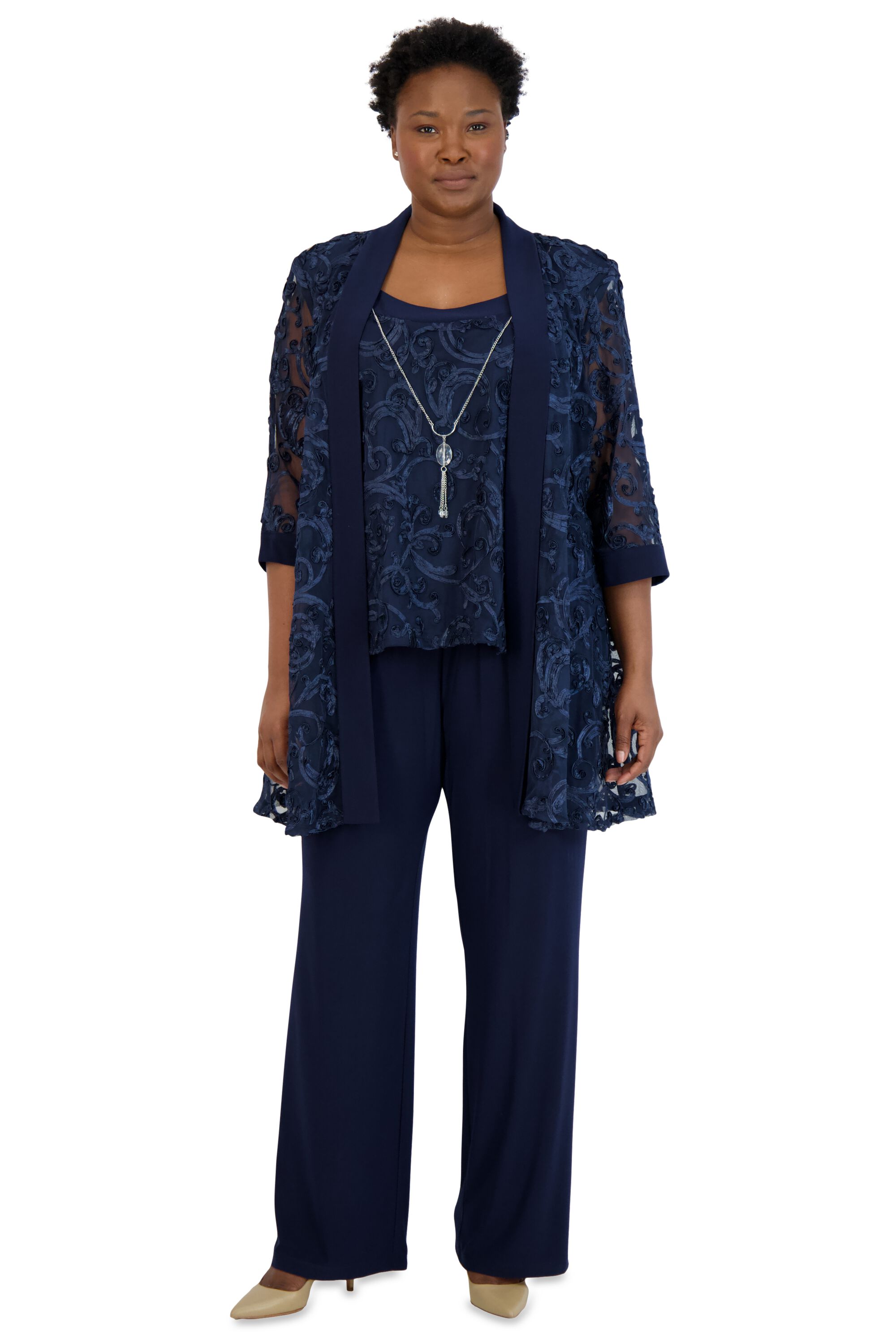 TwoPiece Soutache Jacket and Tank Pantsuit with Necklace Plus