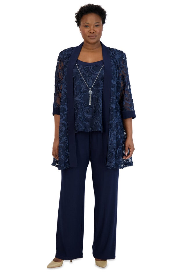 TwoPiece Soutache Jacket and Tank Pantsuit with Necklace Plus