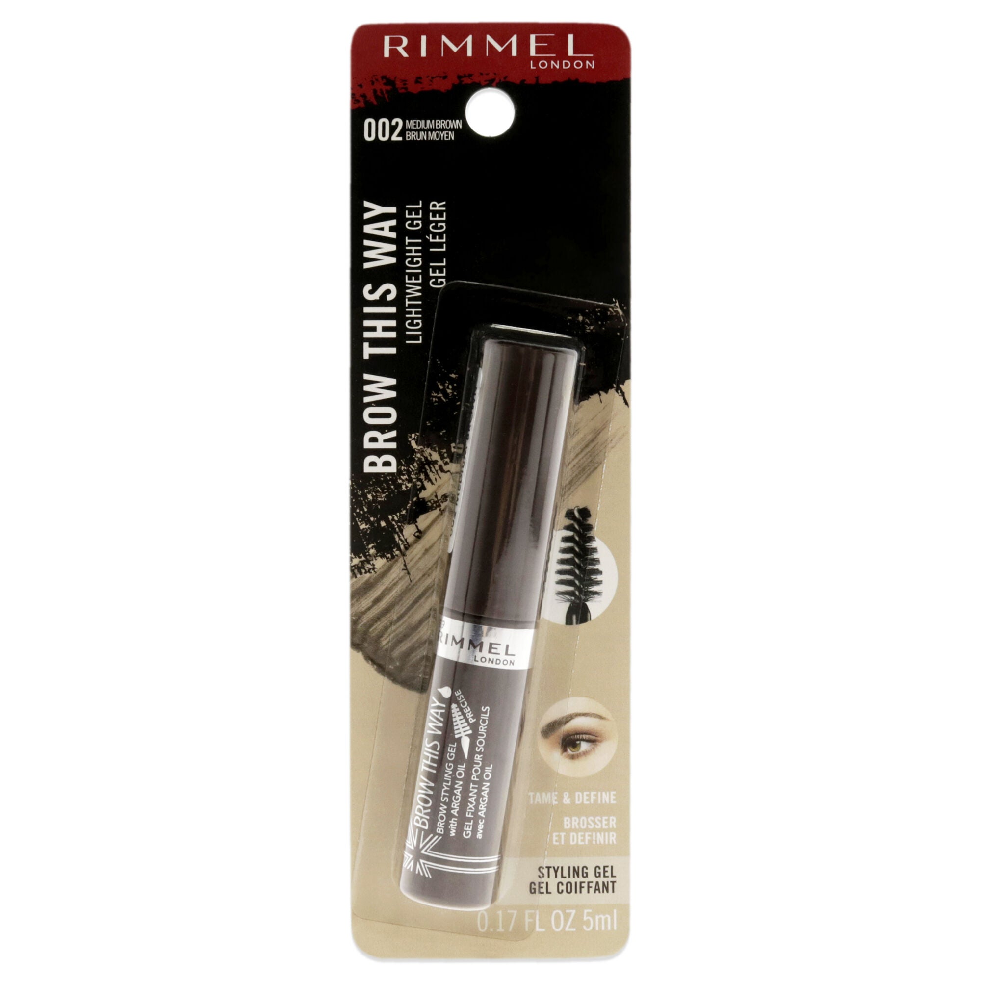 Brow This Way Lightweight Gel - 002 Medium Brown by Rimmel London for Women - 0.17 oz Eyebrow Gel, See Description, hi-res image number 0