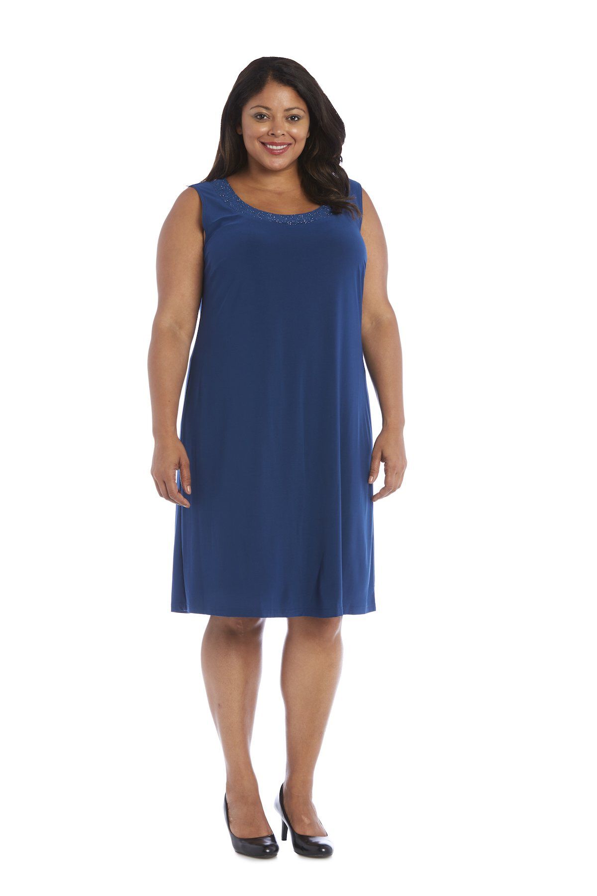 Relaxed-Fit Shift Dress with Sparkling Neckline and Soft Jacket with Sheer Inserts, , alternate image number 2
