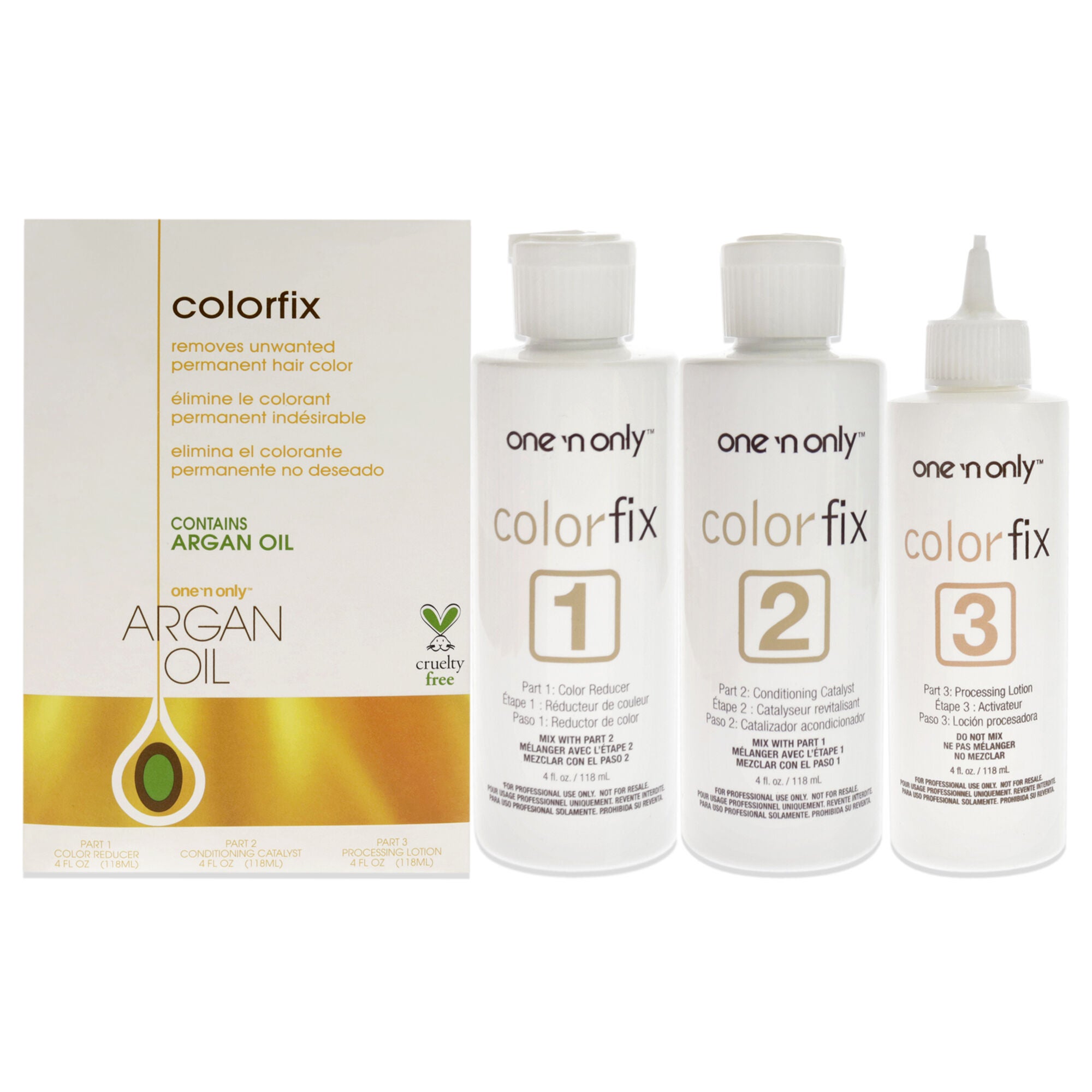 Argan Colorfix Color Remover by One n Only for Unisex - 3 Pc 4oz Color Reducer, 4oz Conditioning Catalyst, 4oz Processing Lotion, See Description, hi-res image number 0