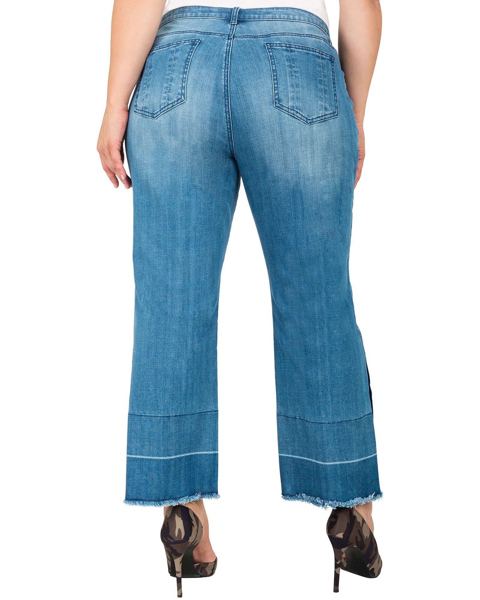 Plus Size Meryl High-Rise Light Wash Cropped Jeans with Silver Grommets & Wide Released Hem, , alternate image number 6