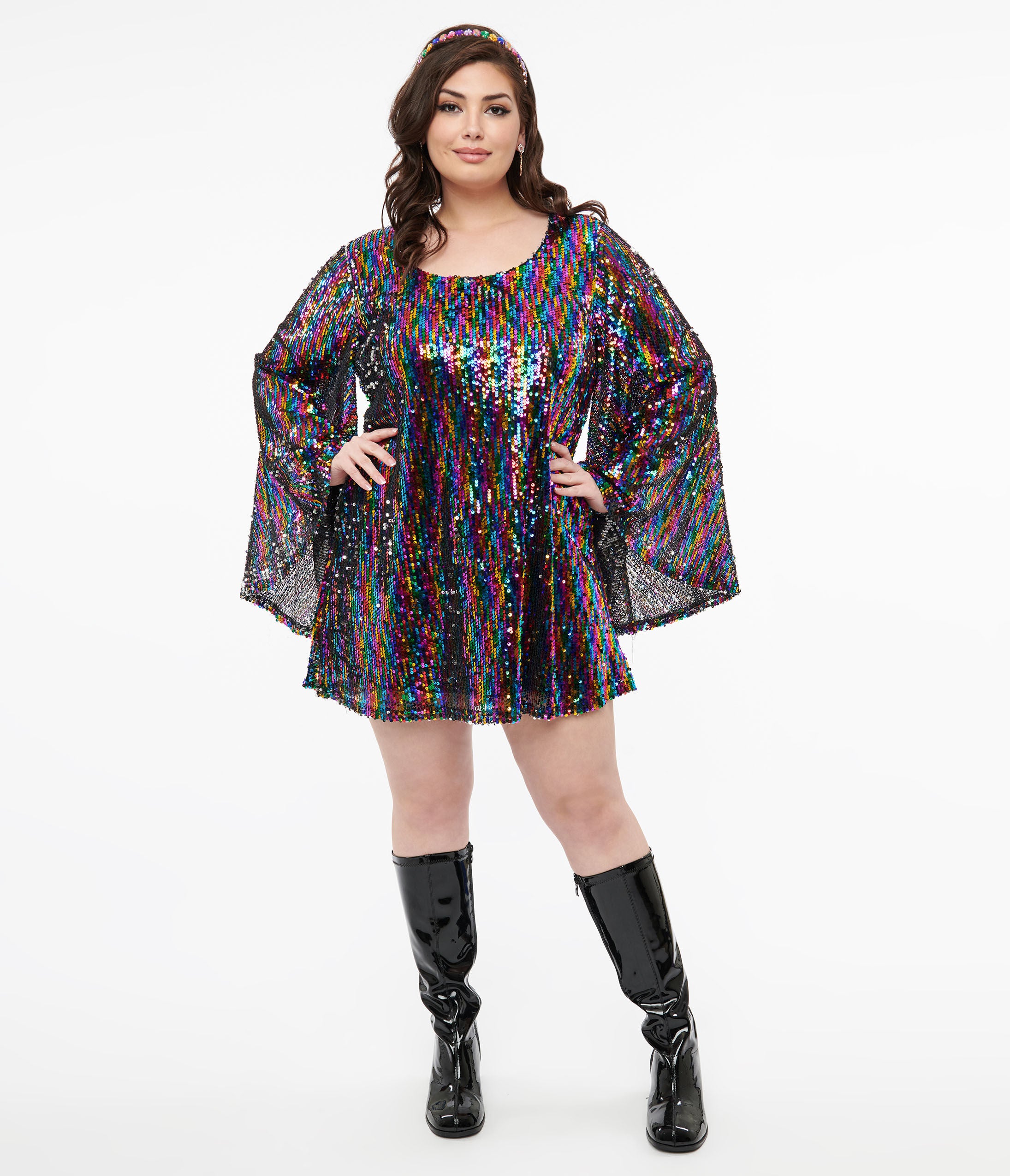 Smak Parlour 1960s Rainbow Sequin Downtown Scene Mini Dress, , alternate image number 6