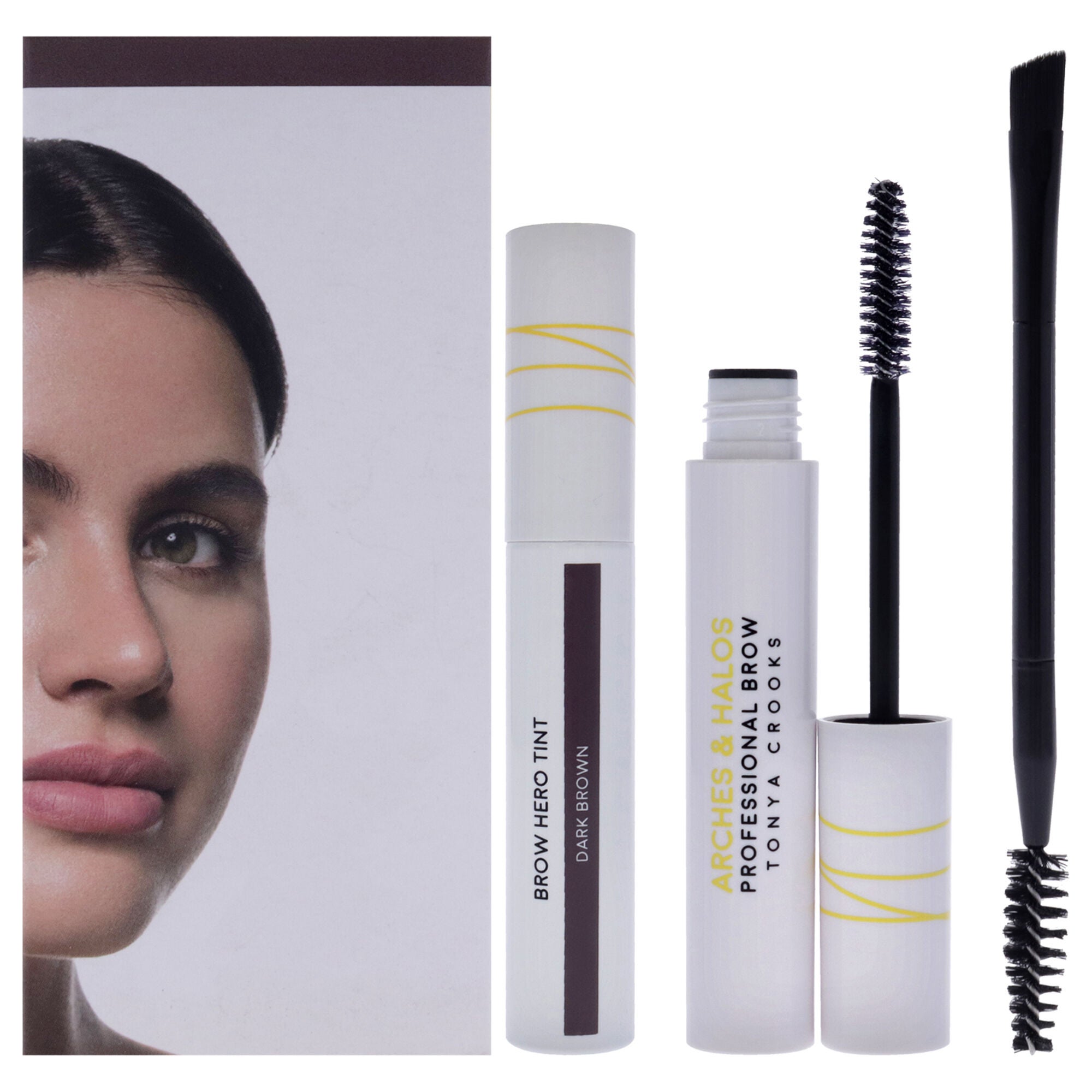Brow Hero Tint Kit - Dark Brown by Arches and Halos for Women - 3 Pc 0.169oz Clear Brow Gel, 0.270oz Brow Hero Tint, Dual-Ended Angled Brush, See Description, hi-res image number 0