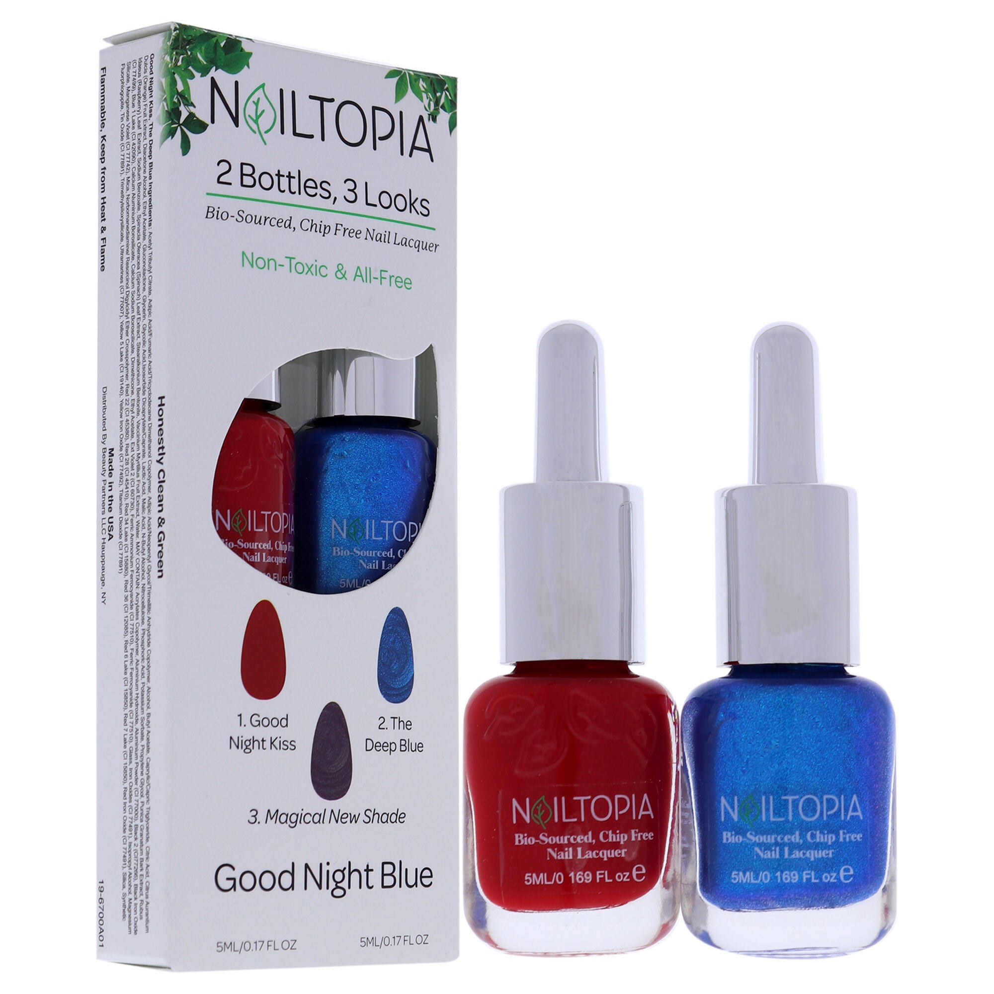 Bio-Sourced Chip Free Nail Lacquer Kit - Good Night Blue by Nailtopia for Women - 2 Pc 0.17oz Good Night Kiss, 0.17oz The Deep Blue, See Description, alternate image number 1