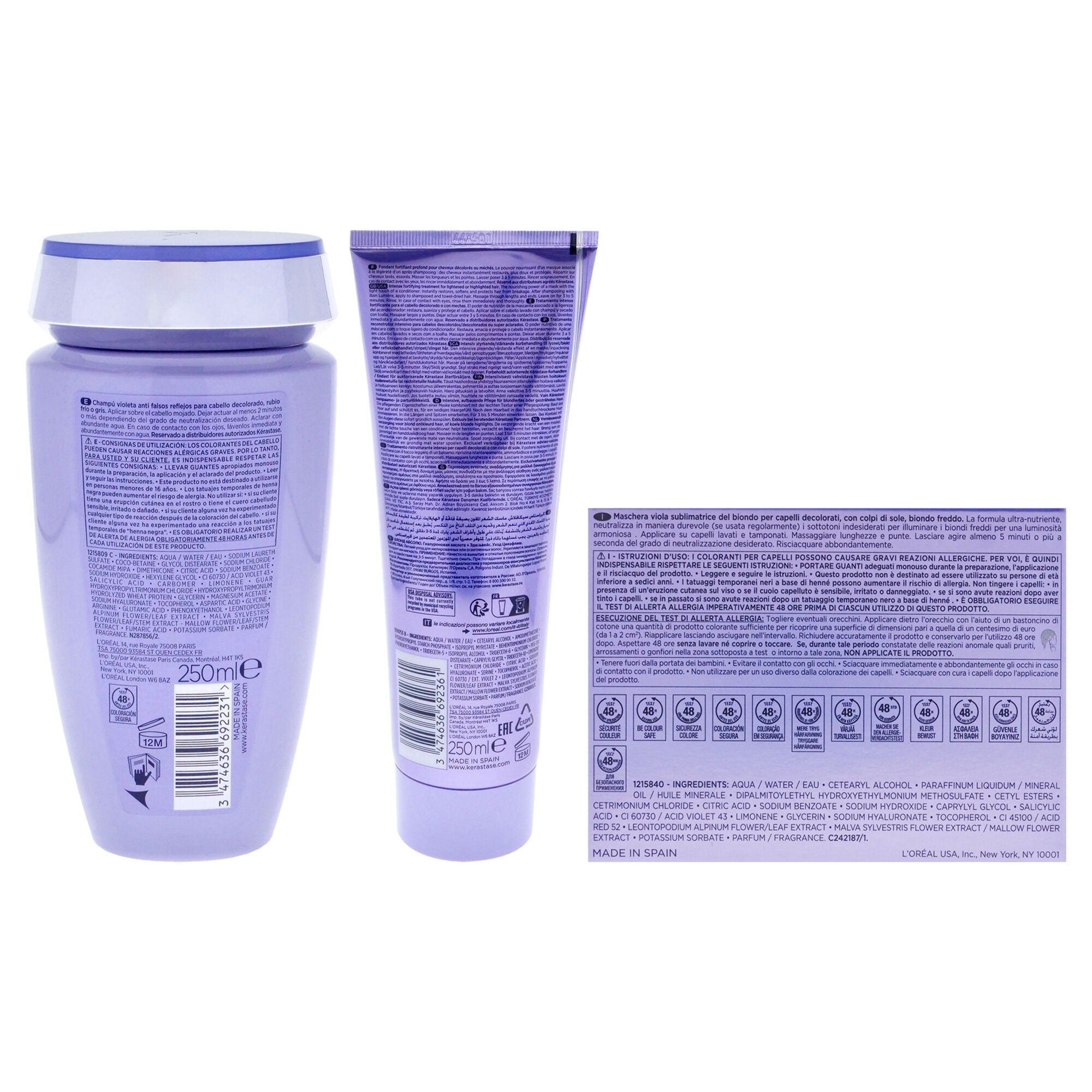 Blond Absolu Kit by Kerastase for Unisex - 3 Pc Kit 8.5oz Blond Absolu Bain Ultra-Violet Shampoo, 8.5oz Blond Absolu Cicaflash Conditioner, 6.8oz Blonde Absolu Ultra Violet Masque, Purple, alternate image number 2