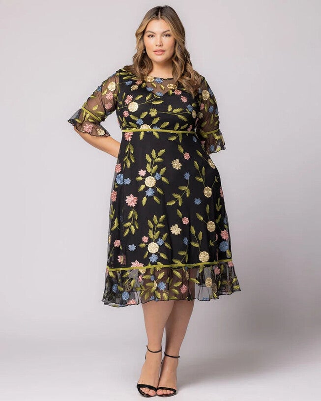 Wildflower Embroidered Dress, Black Blossom Print / Pink, alternate image number 2