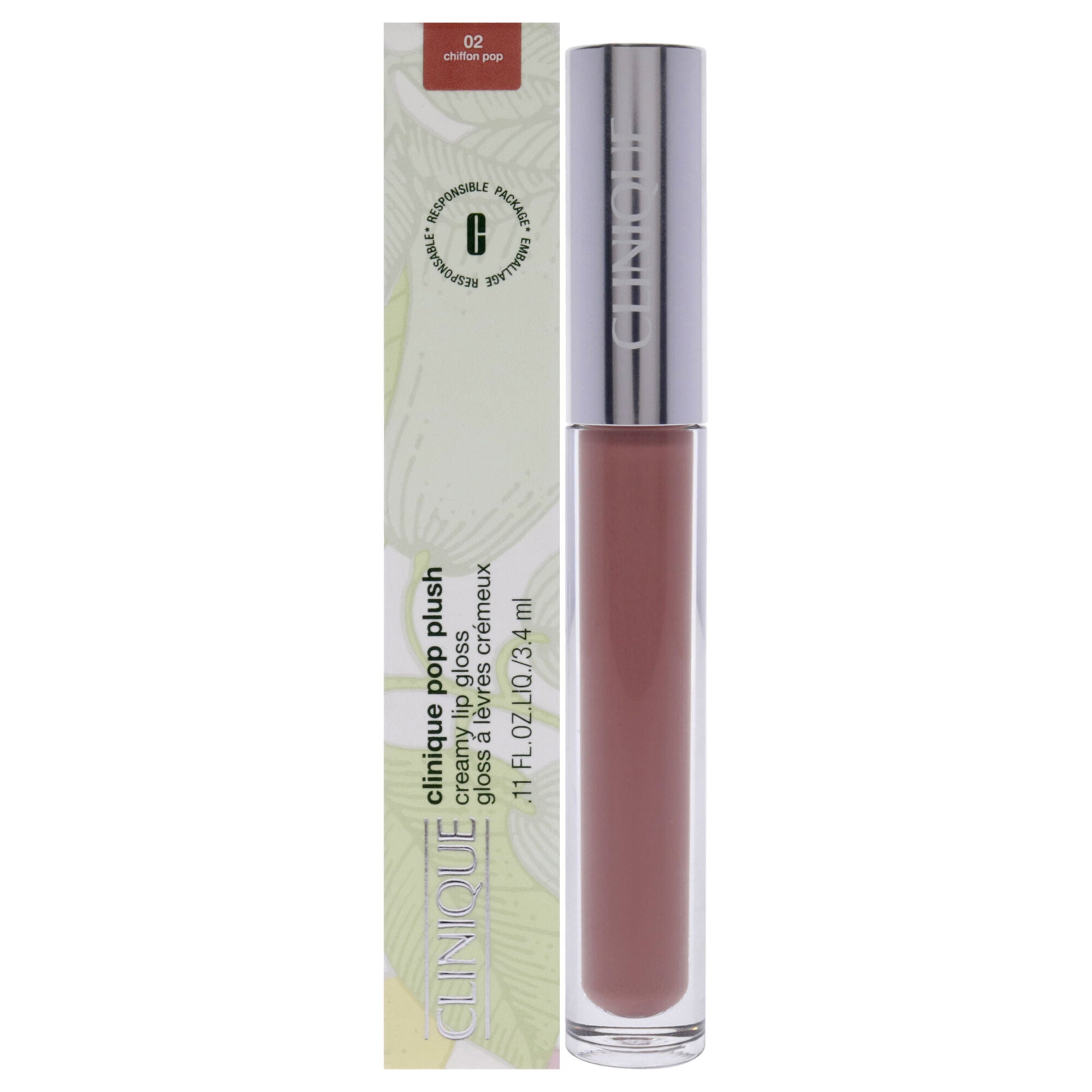 Pop Plush Creamy Lip Gloss - 02 Chiffon Pop by Clinique for Women - 0.11 oz Lip Gloss, See Description, hi-res image number 0