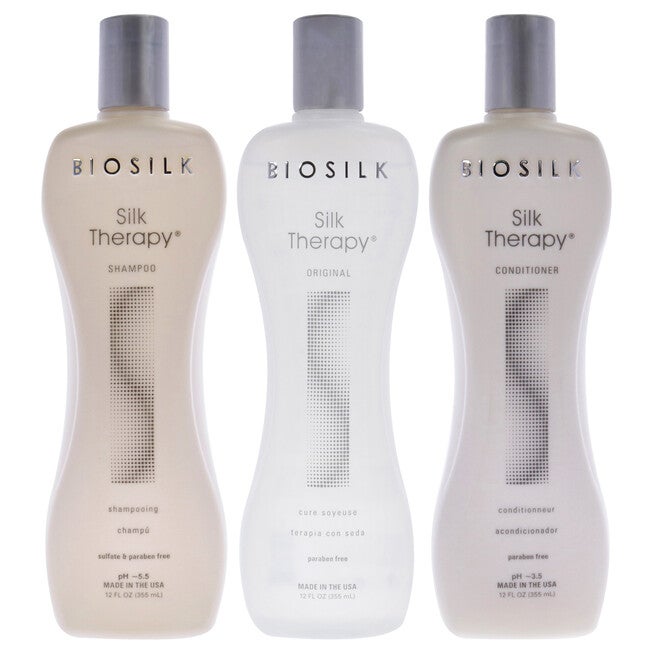 Silk Therapy Trio Set by Biosilk for Unisex - 3 Pc 12oz Biosilk Therapy Shampoo, 12oz Biosilk Therapy Conditioner, 12oz Biosilk Therapy Serum, , alternate image number null