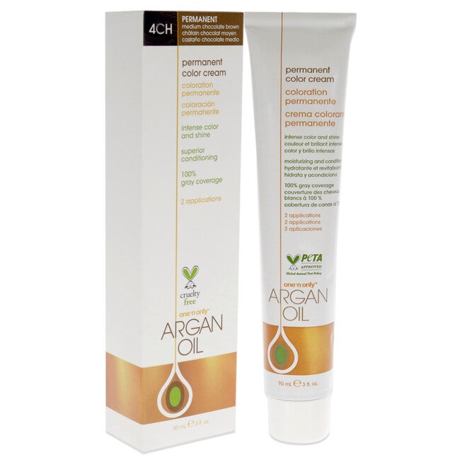 Argan Oil Permanent Color Cream - 4CH Medium Chocolate Brown by One n Only for Unisex - 3 oz Hair Color, NA, alternate image number null