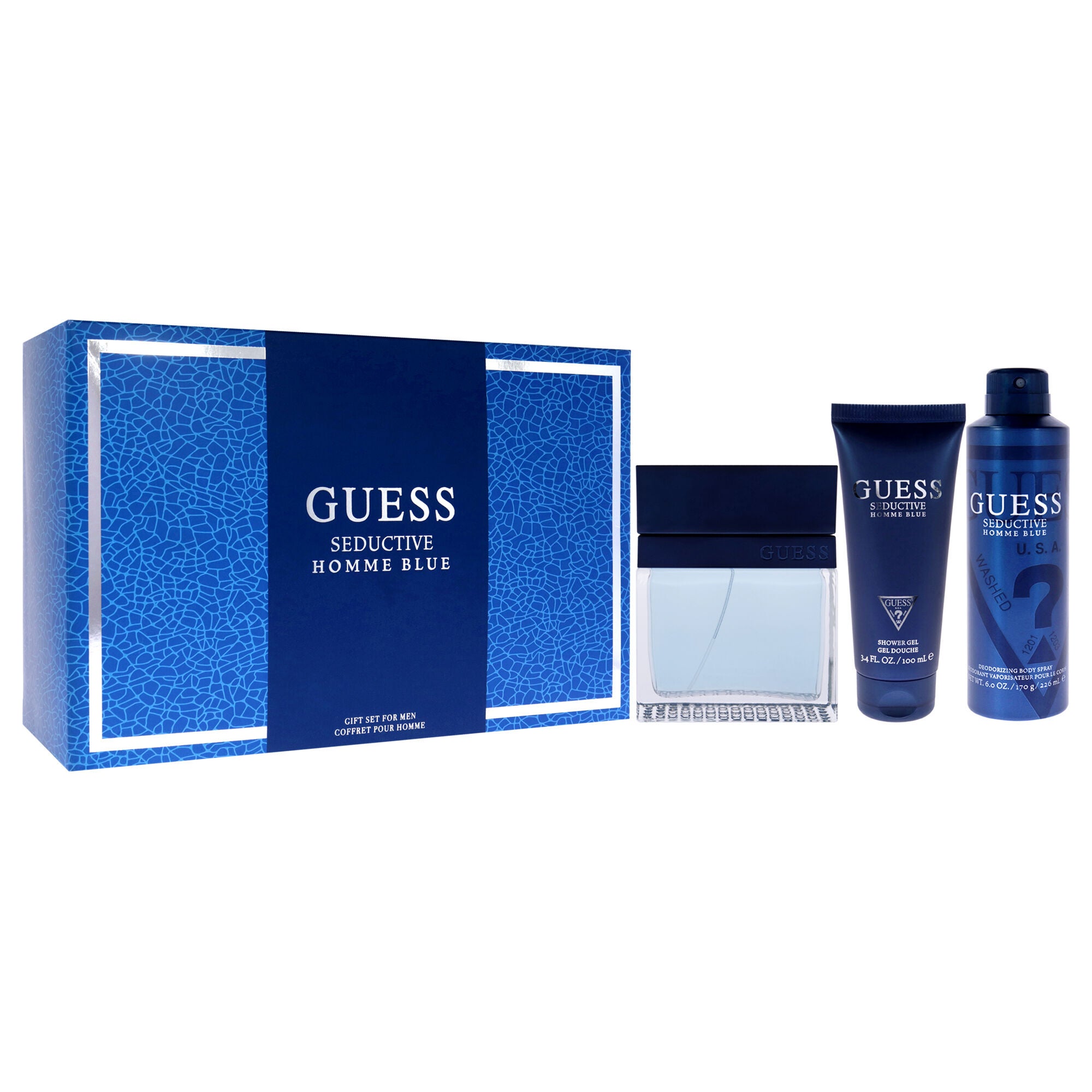 Seductive Homme Blue by Guess for Men - 4 Pc Gift Set 3.4oz EDT Spray, 6oz Deodorant Body Spray, 3.4oz Shower Gel, Pouch, , alternate image number 7