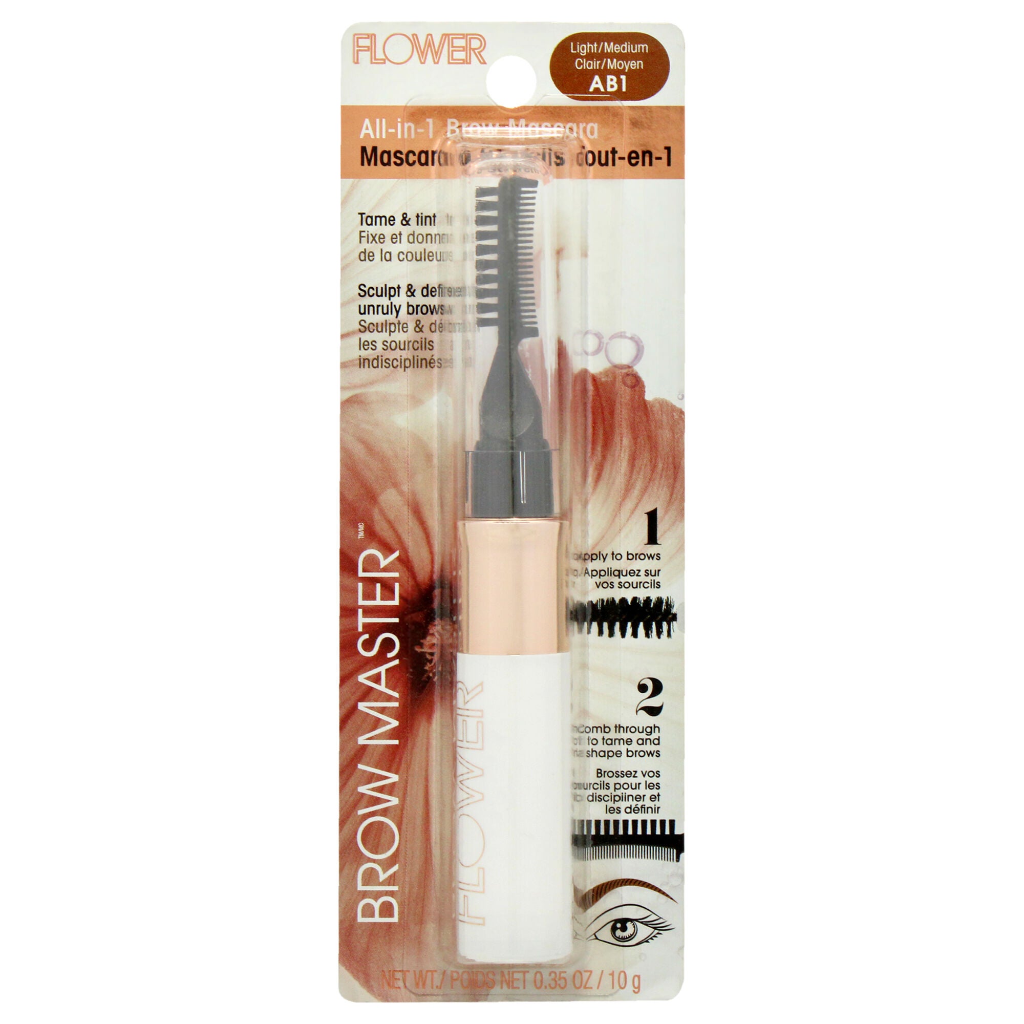 Brow Master All-In-1 Brow Mascara - AB1 Light Medium by Flower Beauty for Women - 0.35 oz Eyebrow, See Description, hi-res image number 0