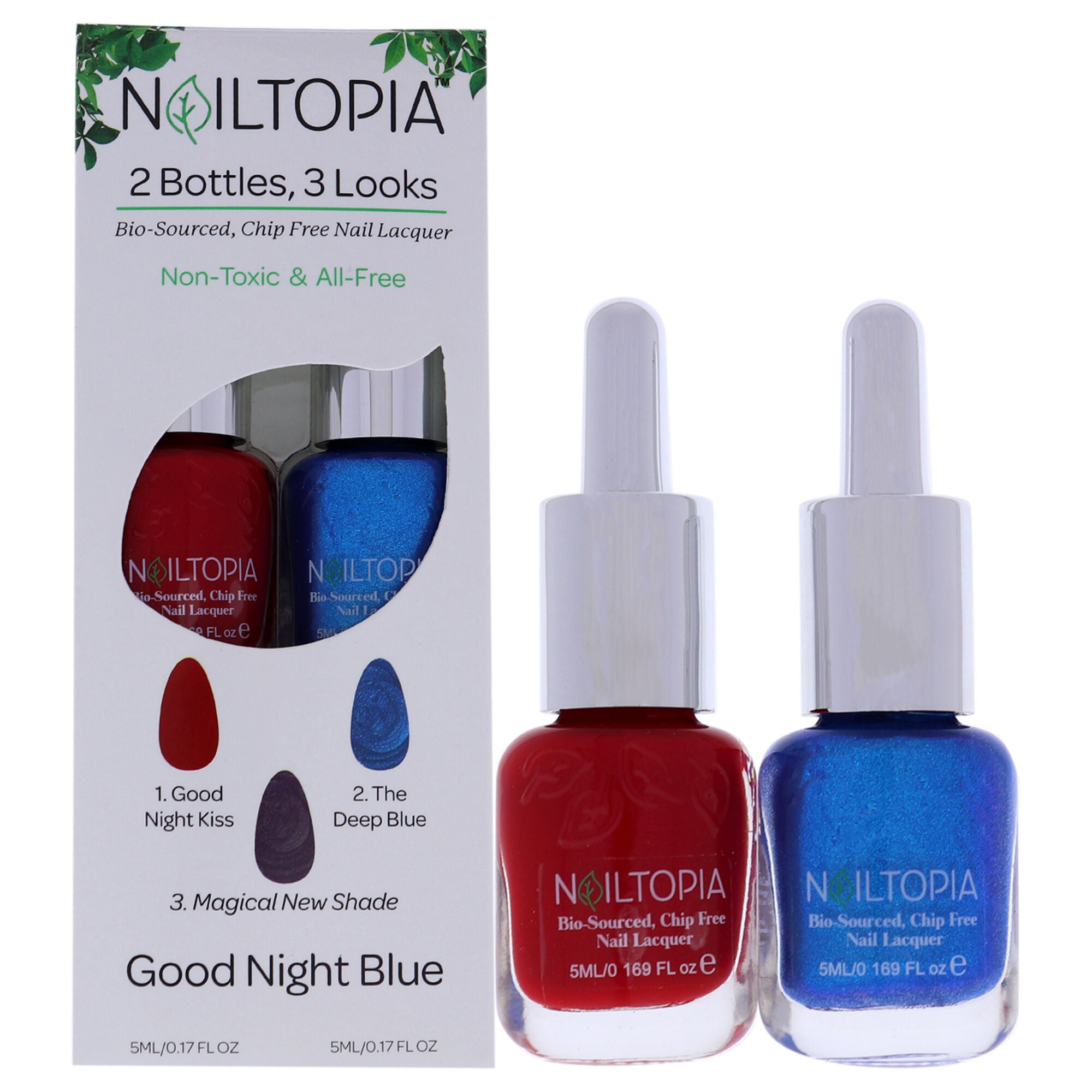Bio-Sourced Chip Free Nail Lacquer Kit - Good Night Blue by Nailtopia for Women - 2 Pc 0.17oz Good Night Kiss, 0.17oz The Deep Blue, See Description, hi-res image number 0
