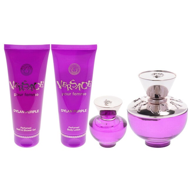 Dylan Purple by Versace for Women - 4 Pc Gift Set 3.4oz EDP Spray, 0.17oz EDP Spray Mini, 3.4oz Shower Gel, 3.4oz Body Lotion, See Description, alternate image number null