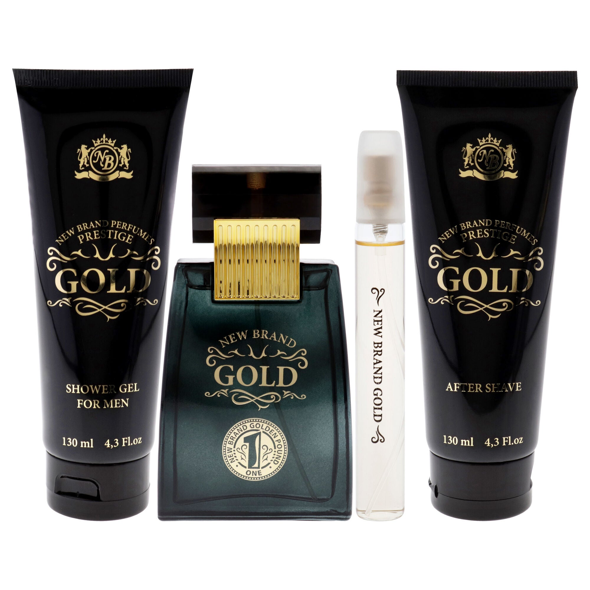 Gold by New Brand for Men - 3 Pc Gift Set 3.3oz EDT Spray, 0.5oz EDT Spray, 4.3oz Shower Gel, 4.3oz After Shave, See Description, alternate image number 4