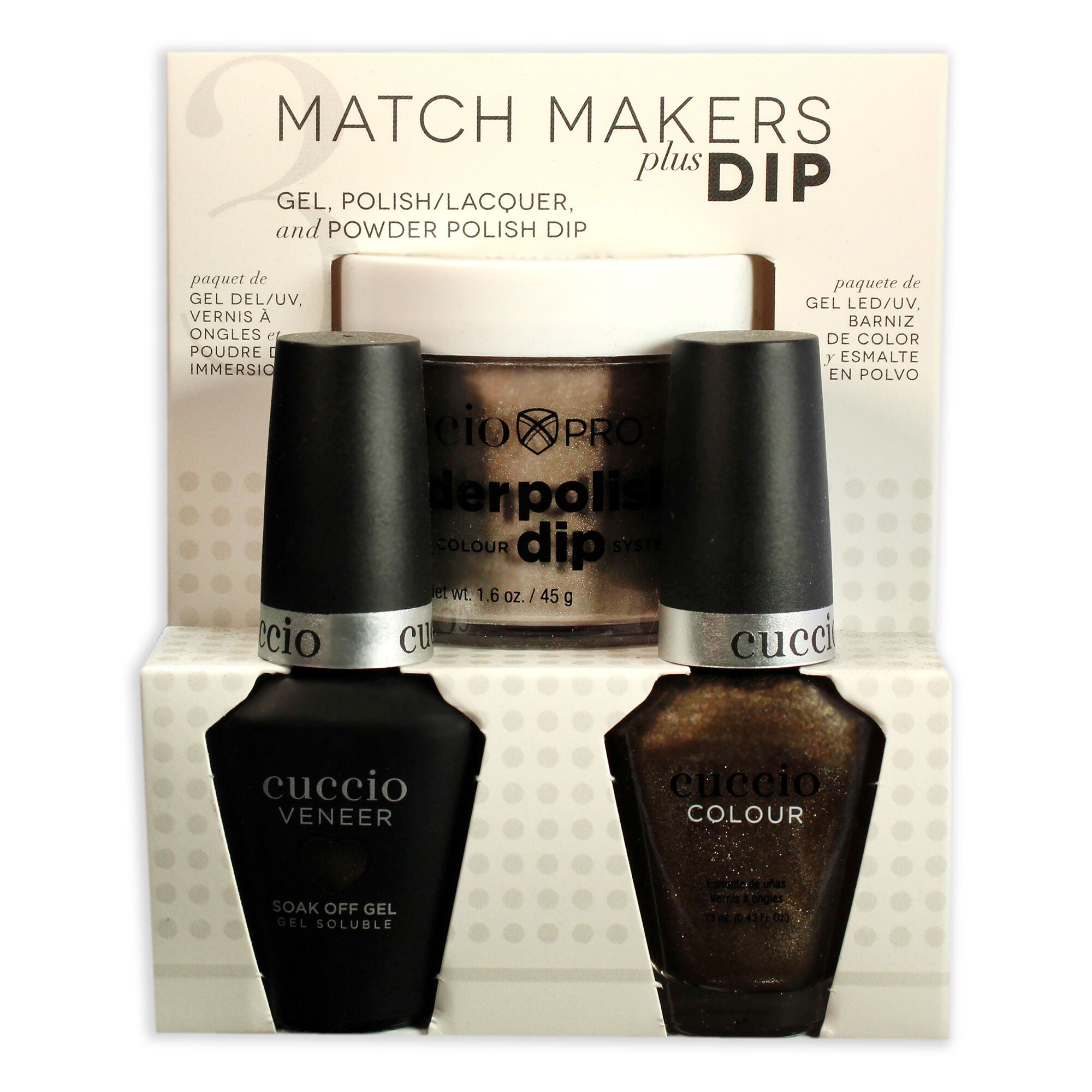 Match Makers Plus Dip - Nature Nature by Cuccio Colour for Women - 3 Pc 1.6oz Pro Powder Polish Dip System, 0.44oz Veneer Soak Off Gel, 0.43oz Colour Nail Polish, Brown, alternate image number 3
