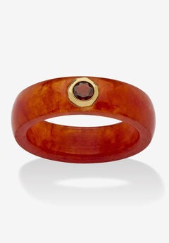 .30 Tcw 10K Gold Garnet And Genuine Red Jade Yellow Gold Band Ring
