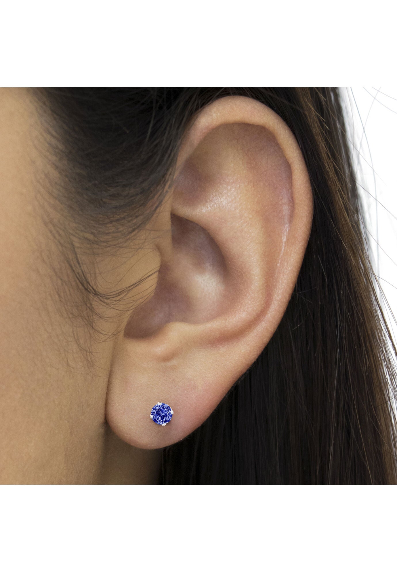 Sterling Silver Round Brilliantcut Blue Diamond Classic 4Prong Stud Earrings, , alternate image number 3