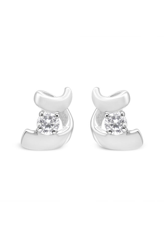 White Gold Round Brilliantcut Diamond Espira Swirls Solitaire Push Back Stud Earrings, , on-hover image number null