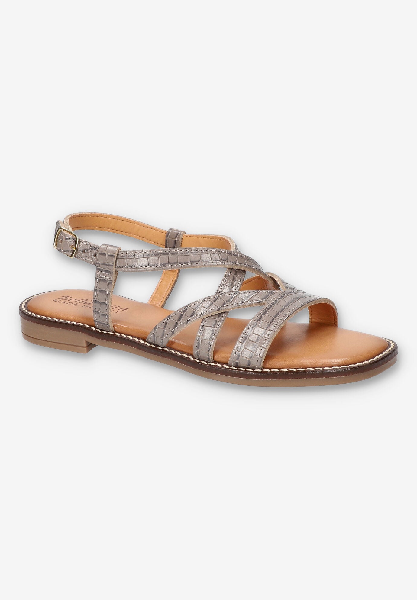Tya-Italy Flat Sandal, GREY CROCO LEATHER, hi-res image number 0