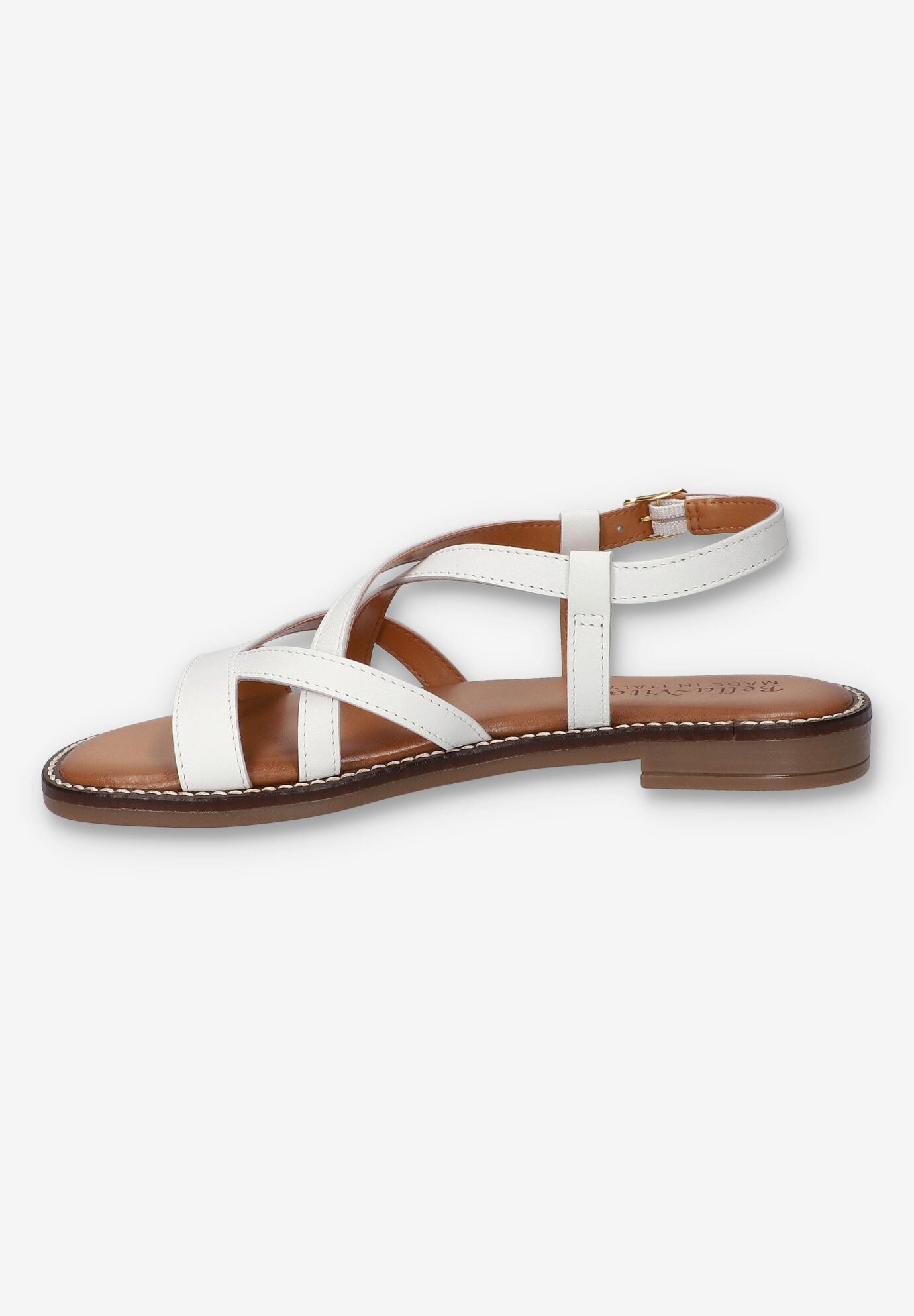 Tya-Italy Flat Sandal, WHITE LEATHER, alternate image number 4
