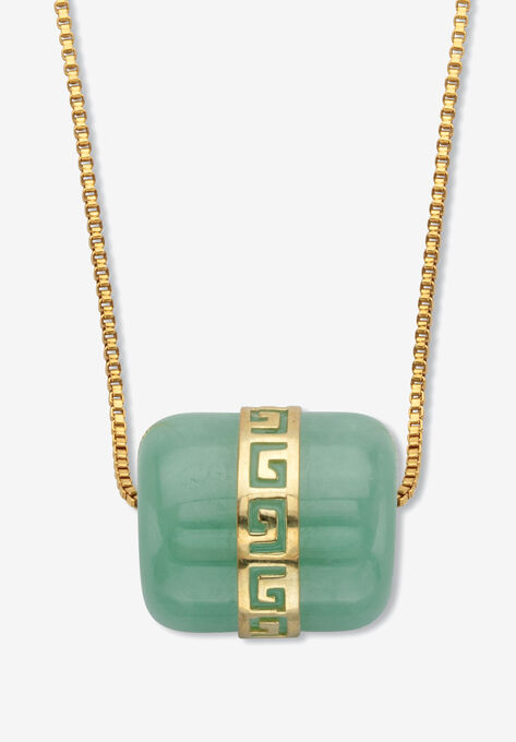 Genuine Green Jade Greek Key Pendant Necklace 14K Gold-Plated .925 18" Length, JADE, hi-res image number null